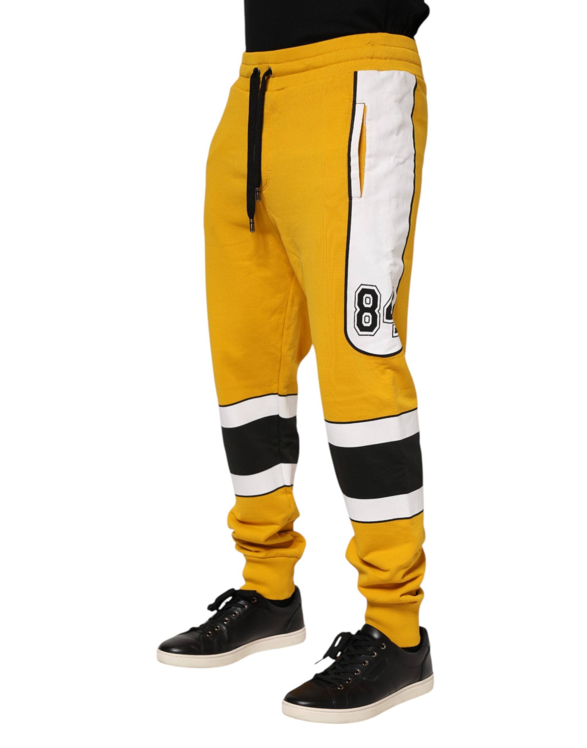 Dolce & Gabbana Yellow Print Cotton Drawstring Jogger Men's Pants