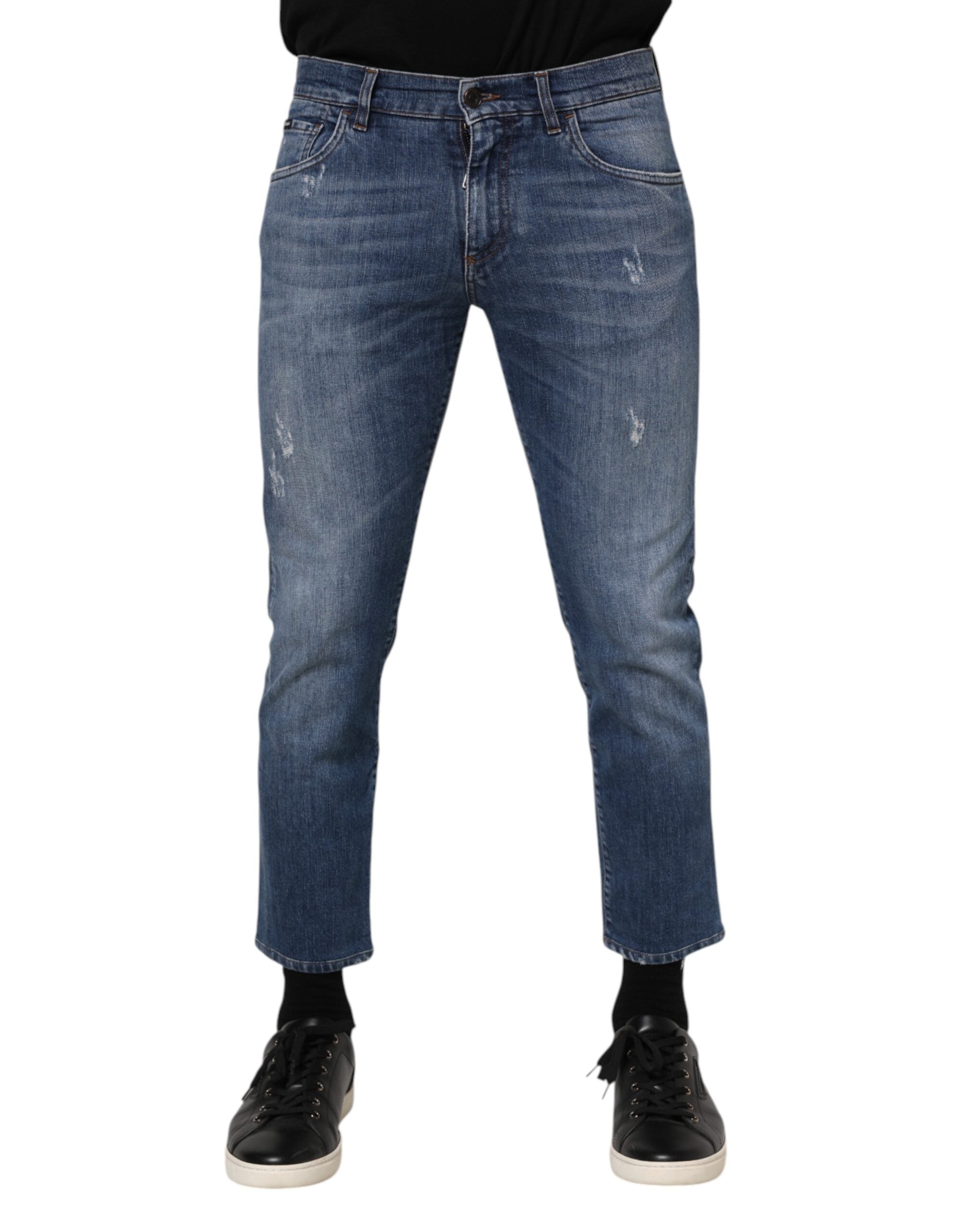 Dolce & Gabbana Blue Cotton Logo Plaque Denim Men's Jeans