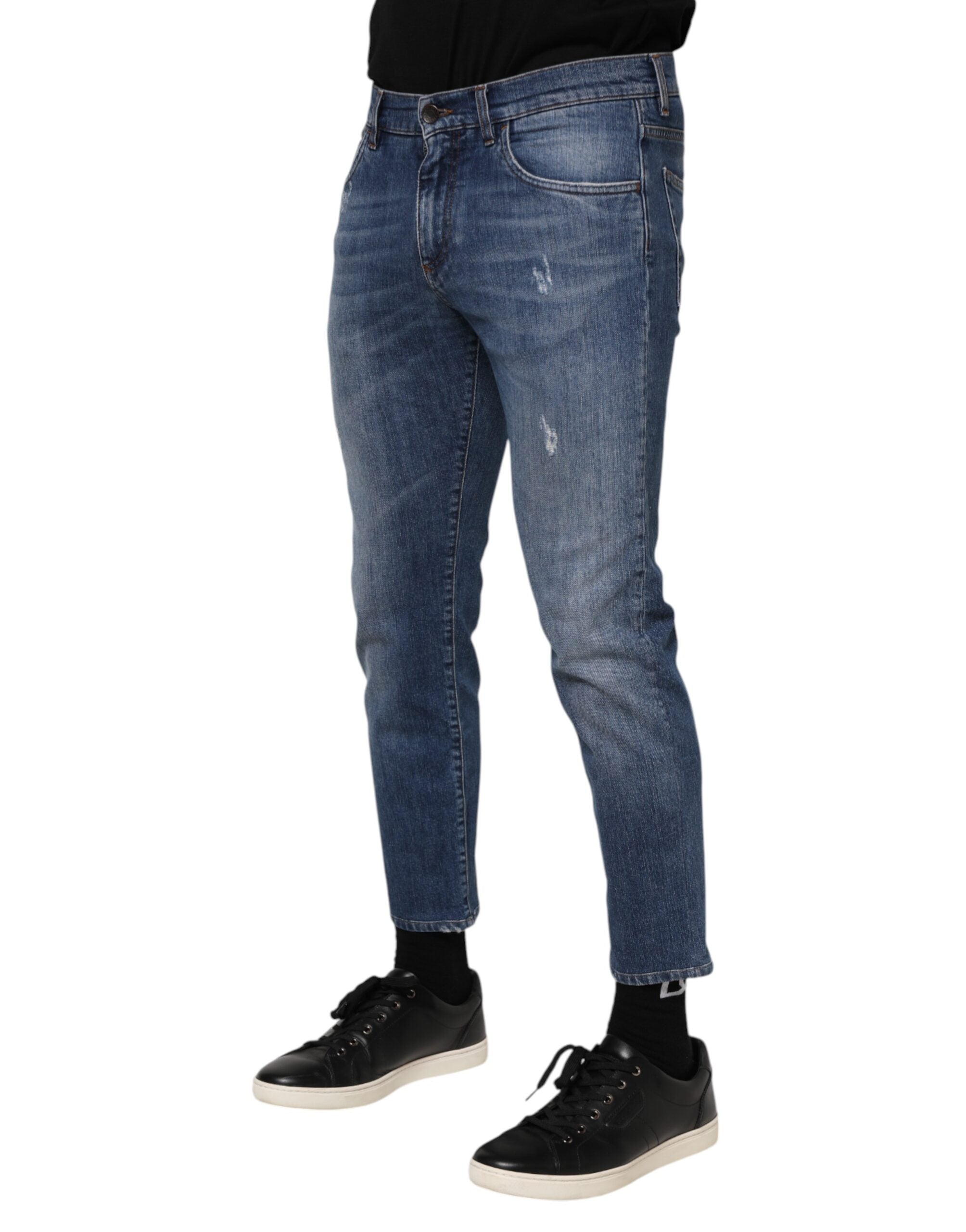 Dolce & Gabbana Blue Cotton Logo Plaque Denim Men's Jeans