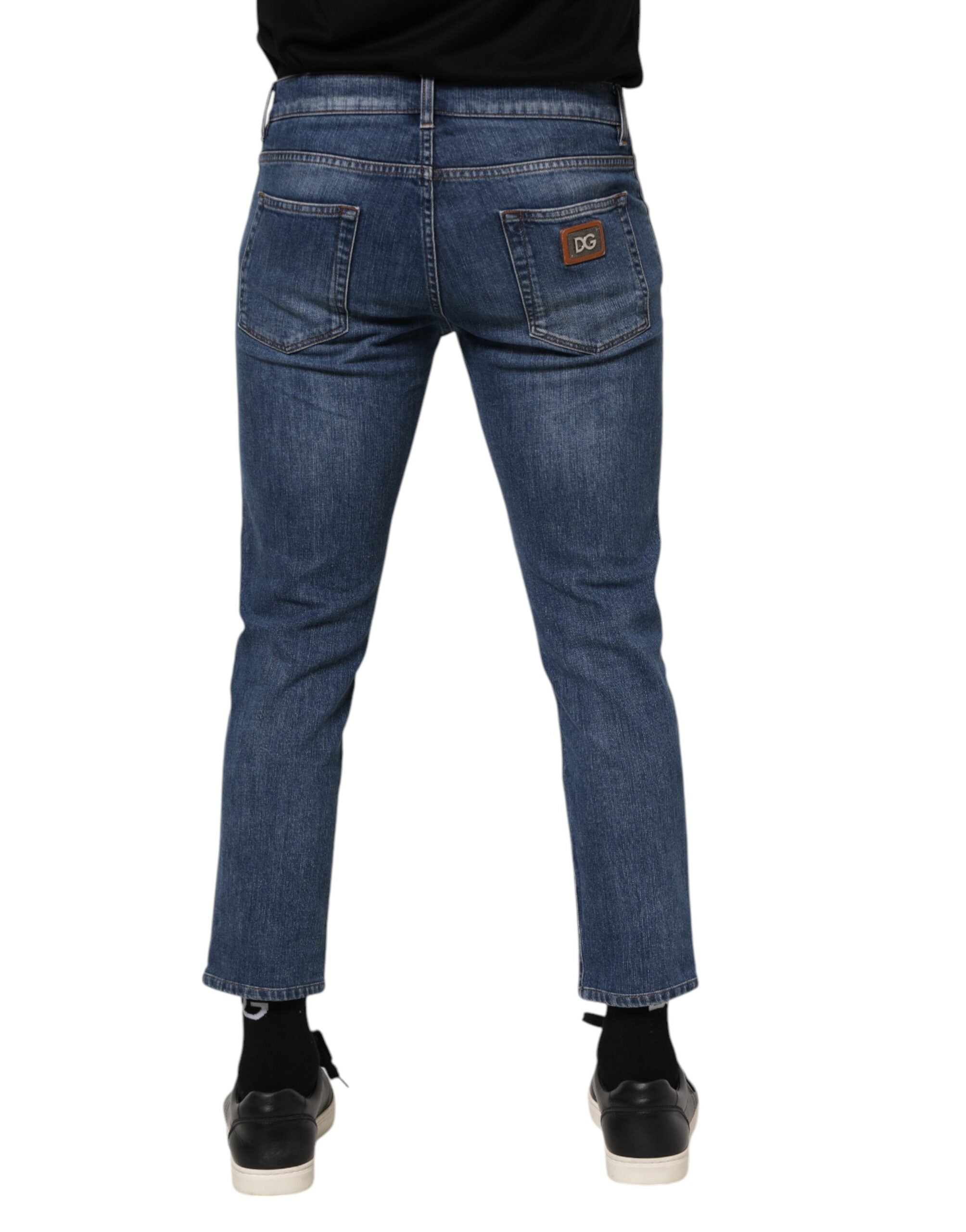 Dolce & Gabbana Blue Cotton Logo Plaque Denim Men's Jeans