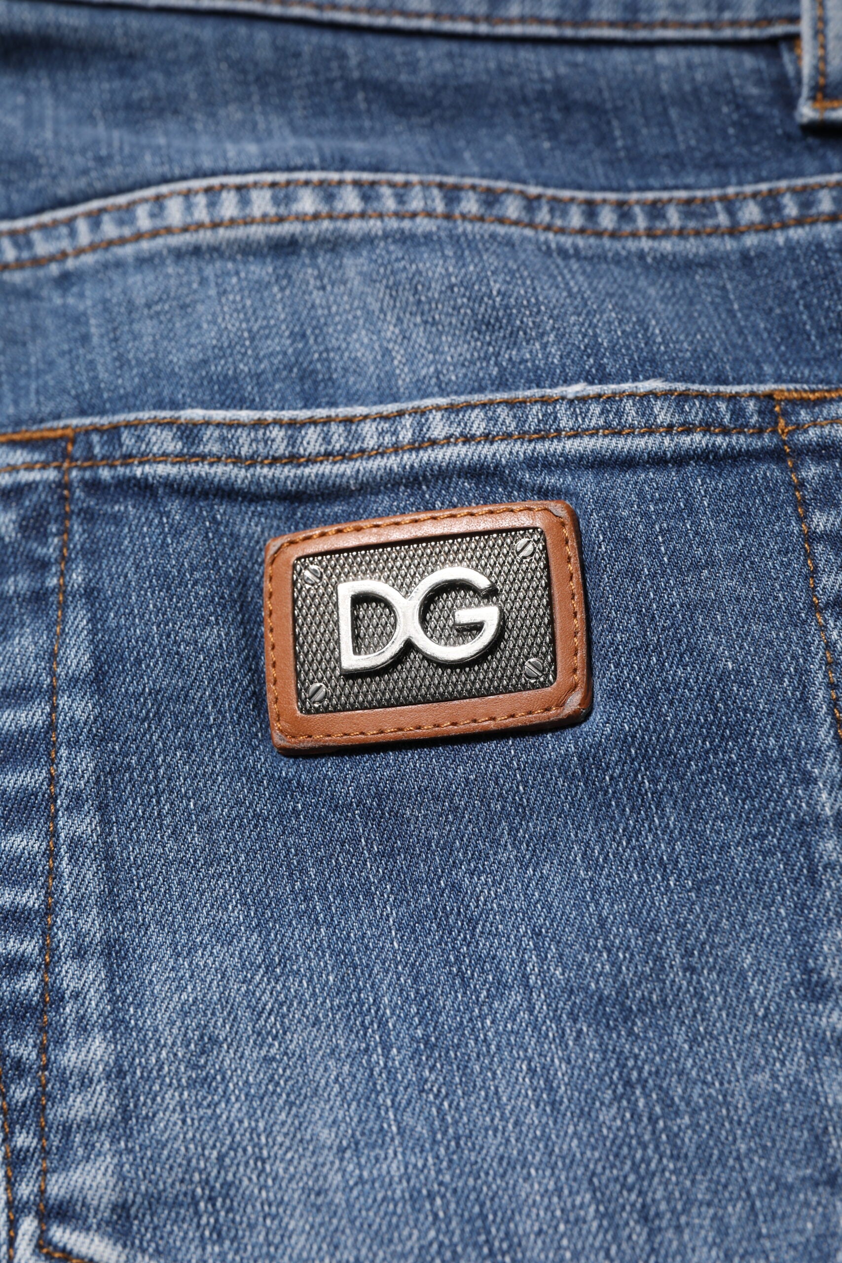 Dolce & Gabbana Blue Cotton Logo Plaque Denim Men's Jeans