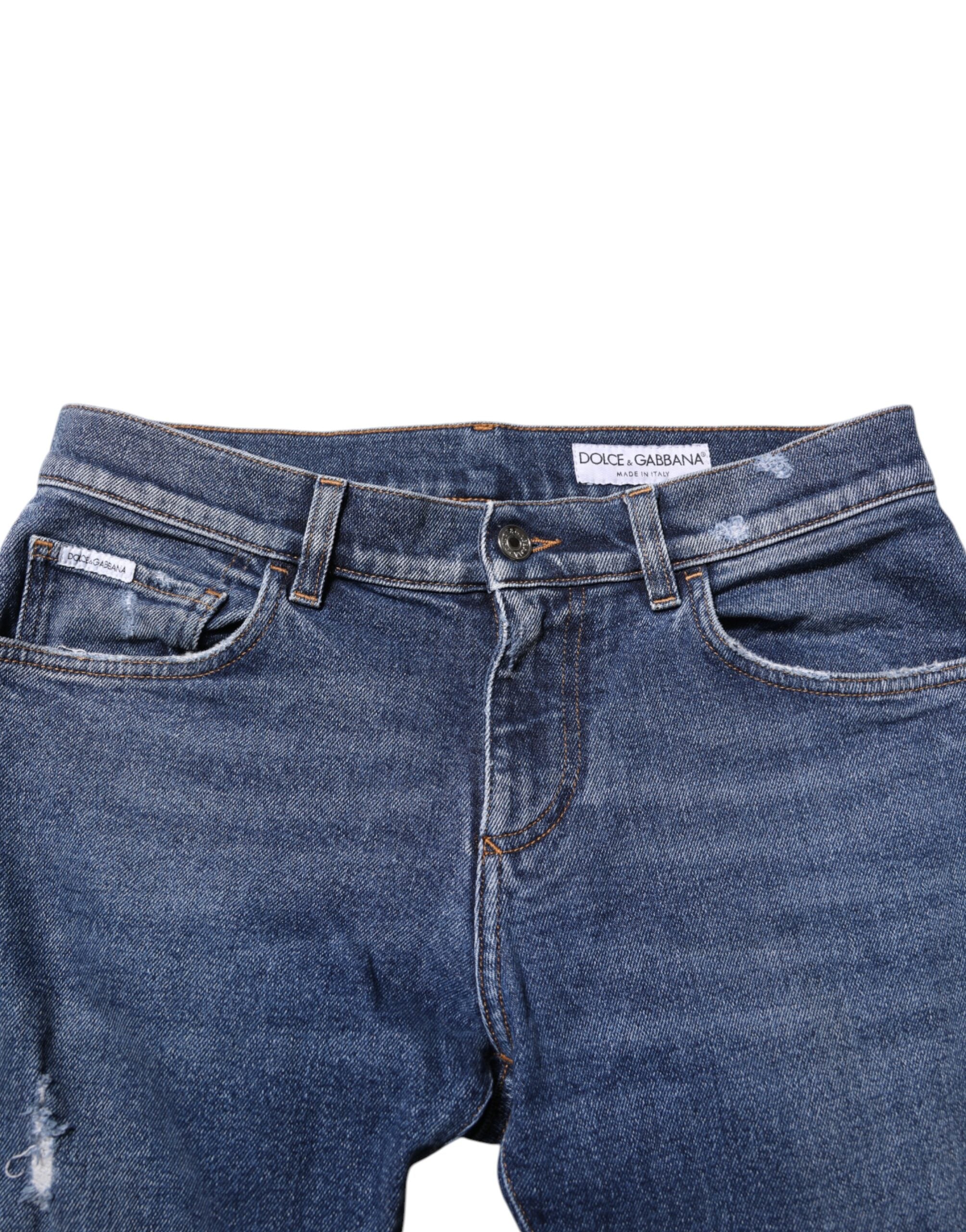 Dolce & Gabbana Blue Cotton Logo Plaque Skinny Men Denim Men's Jeans
