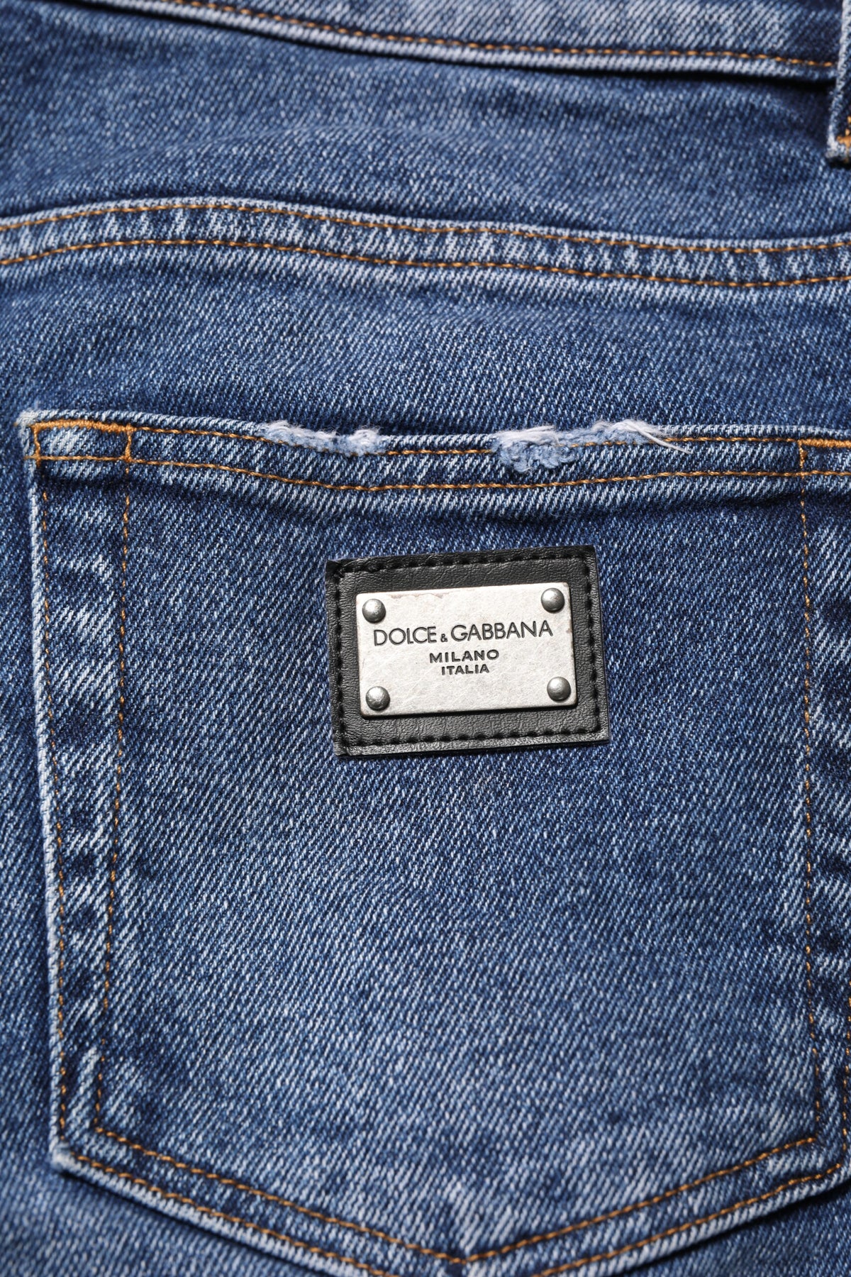 Dolce & Gabbana Blue Cotton Logo Plaque Skinny Men Denim Men's Jeans