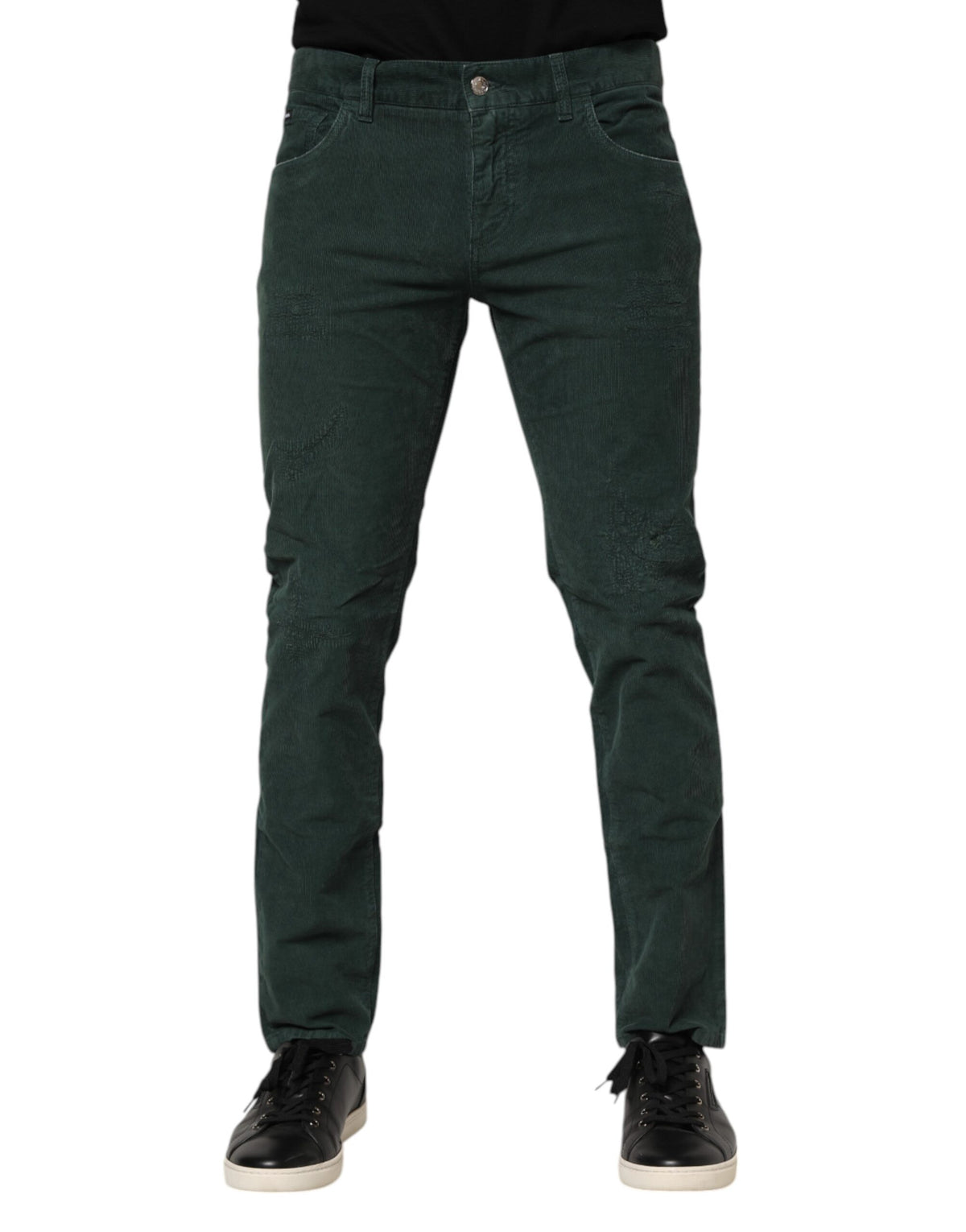Dolce & Gabbana Green Cotton Corduroy Skinny Men's Pants