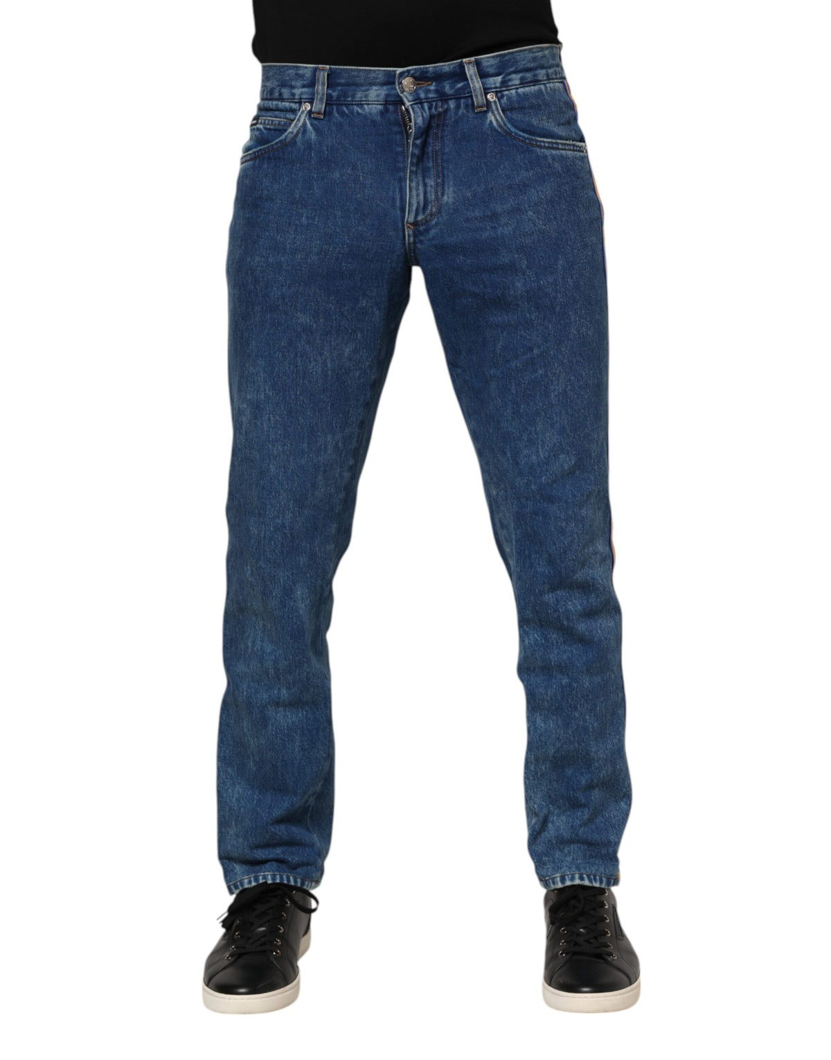 Dolce & Gabbana Blue Cotton Logo Plaque Denim Men's Jeans