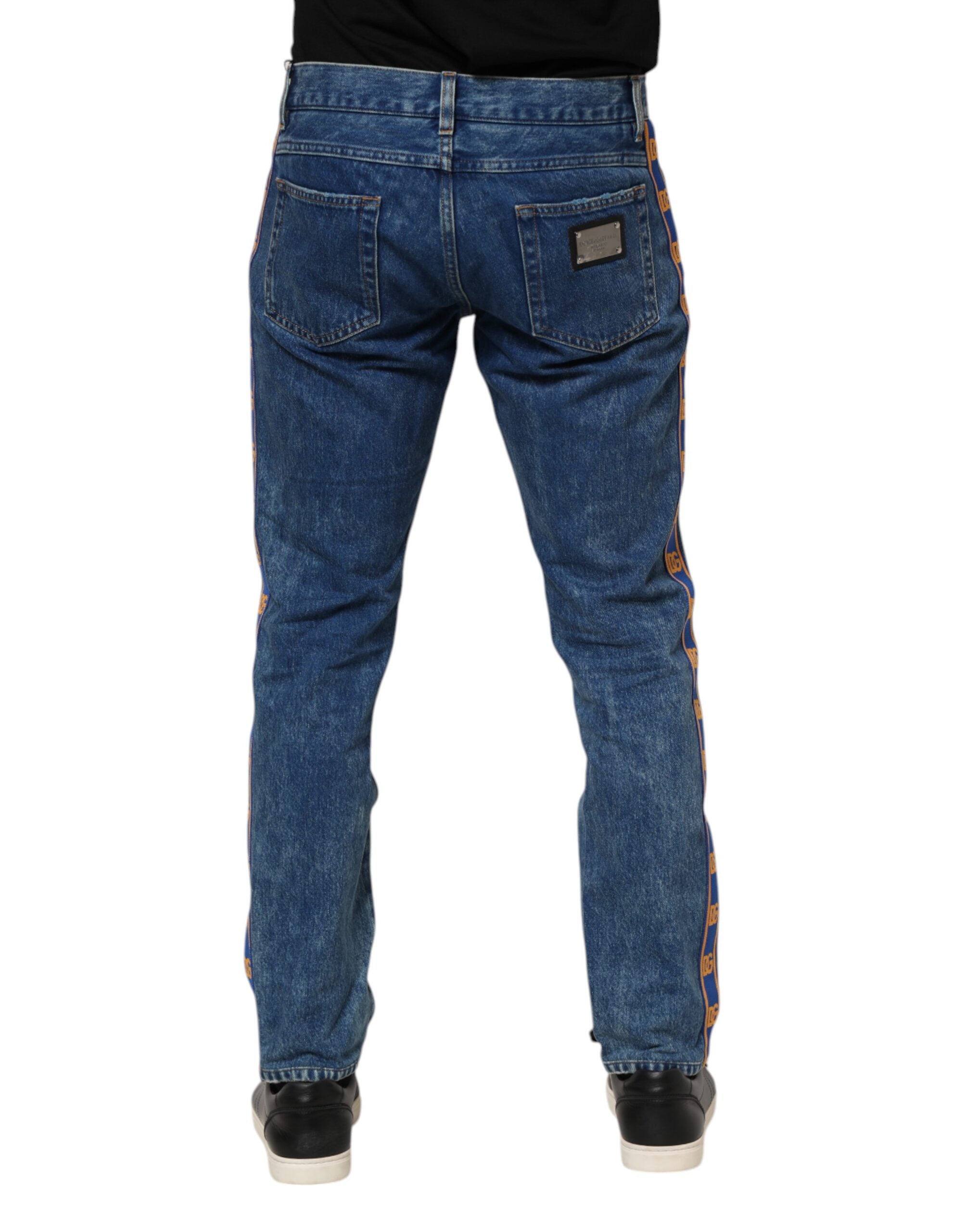 Dolce & Gabbana Blue Cotton Logo Plaque Denim Men's Jeans