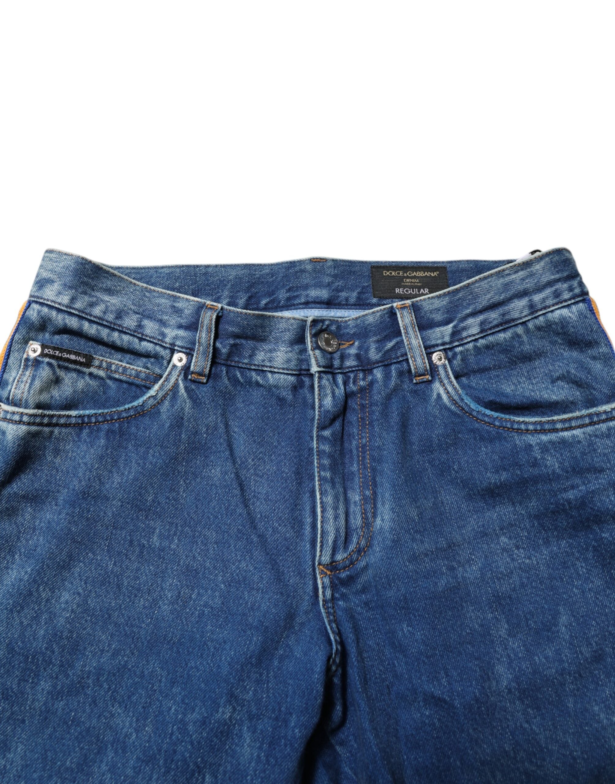 Dolce & Gabbana Blue Cotton Logo Plaque Denim Men's Jeans