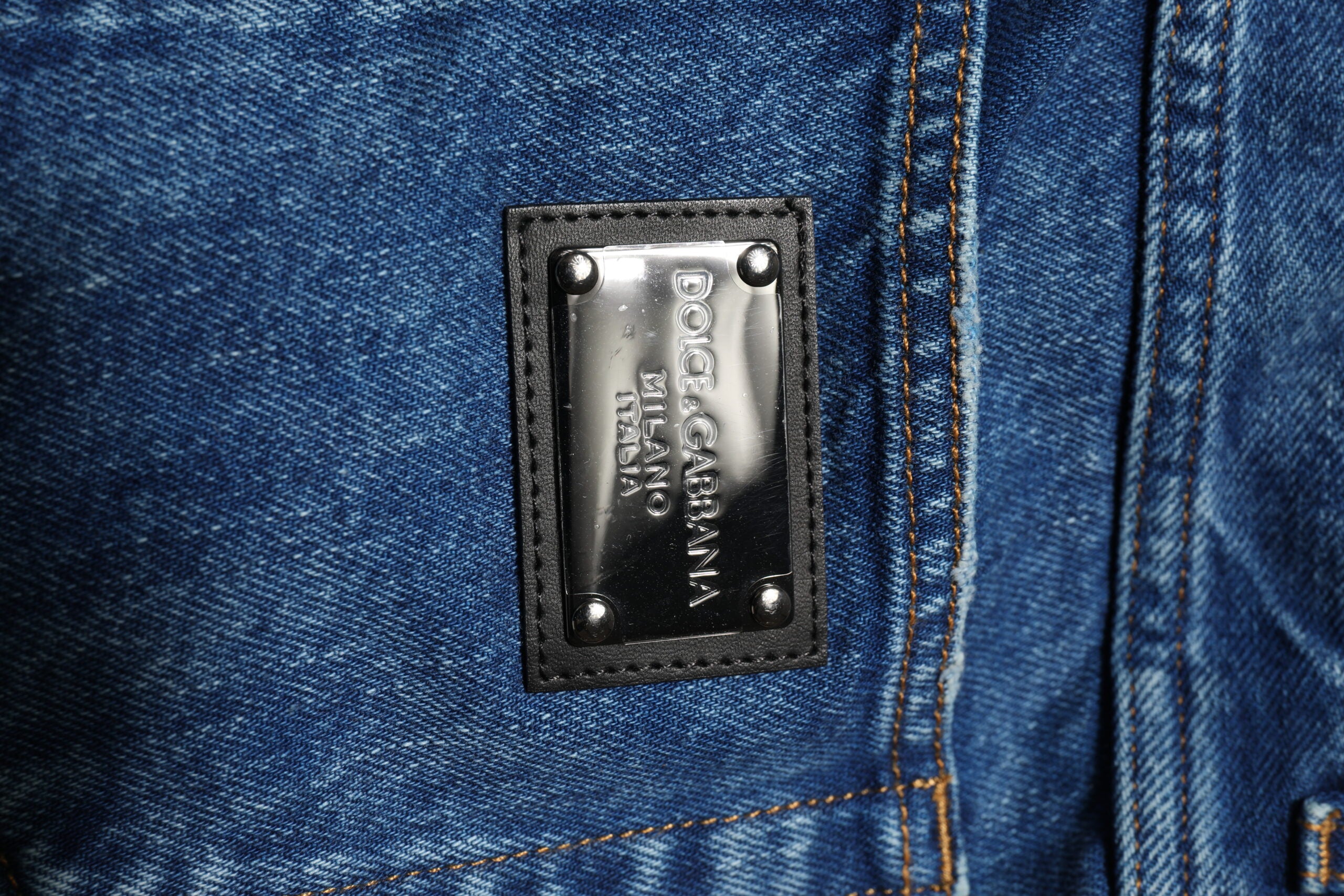 Dolce & Gabbana Blue Cotton Logo Plaque Denim Men's Jeans