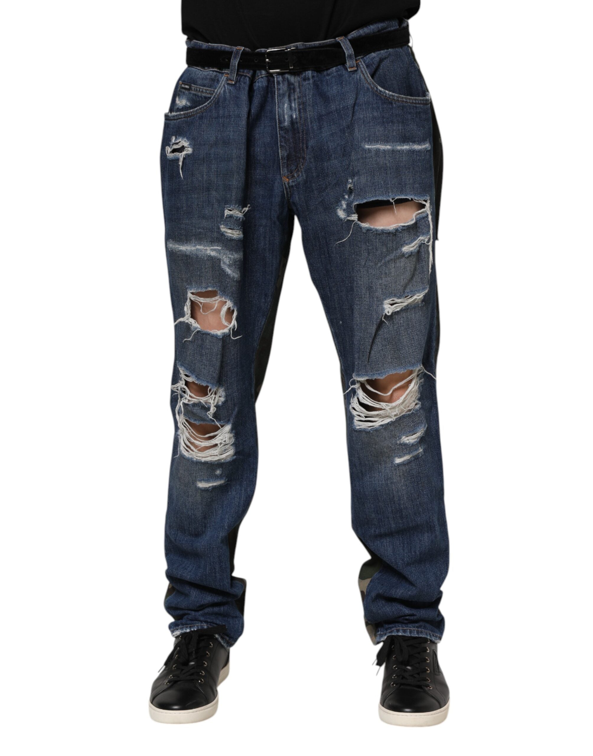 Dolce & Gabbana Blue Cotton Camouflage Denim Men's Jeans (Pre-Owned)