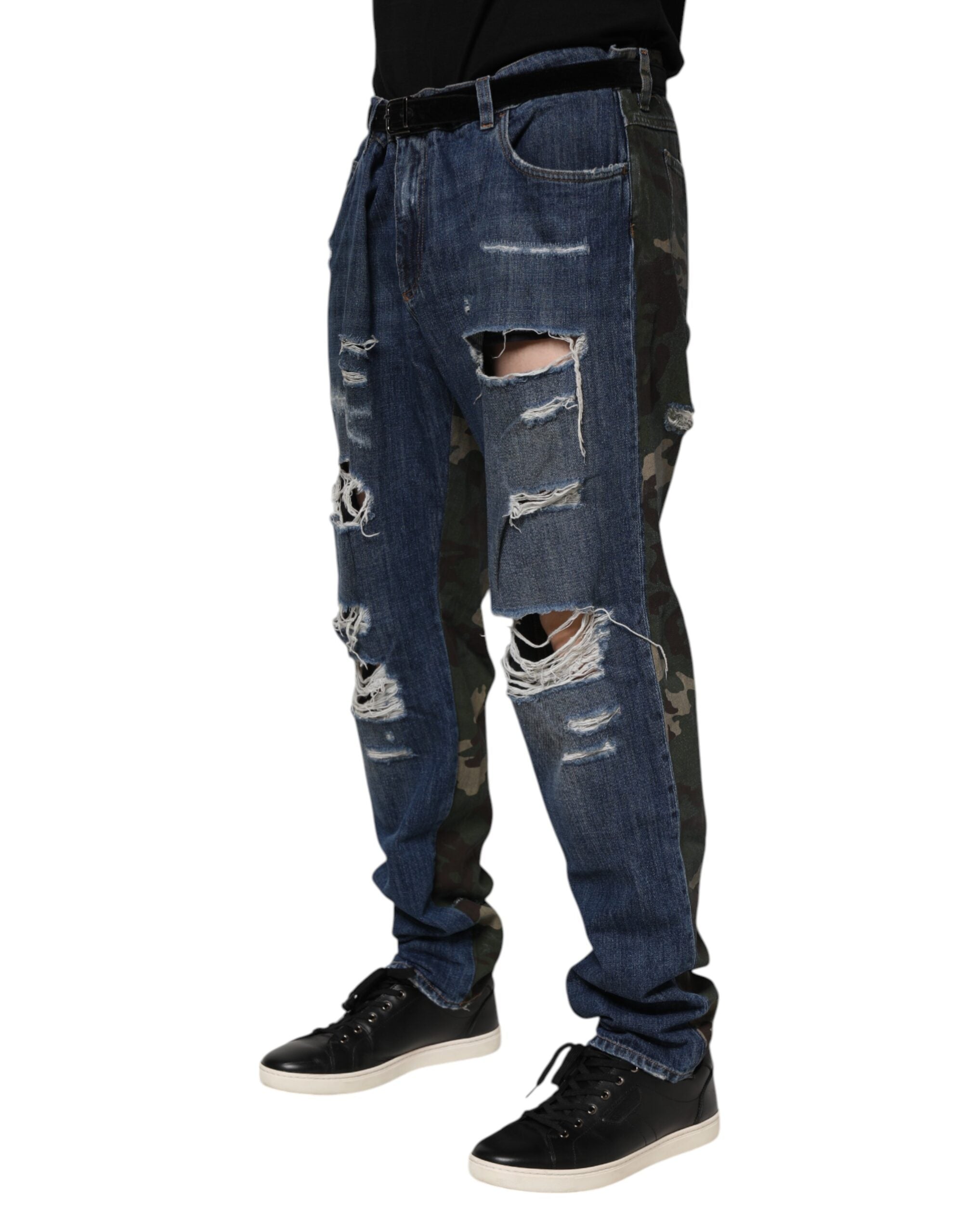 Dolce & Gabbana Blue Cotton Camouflage Denim Men's Jeans (Pre-Owned)