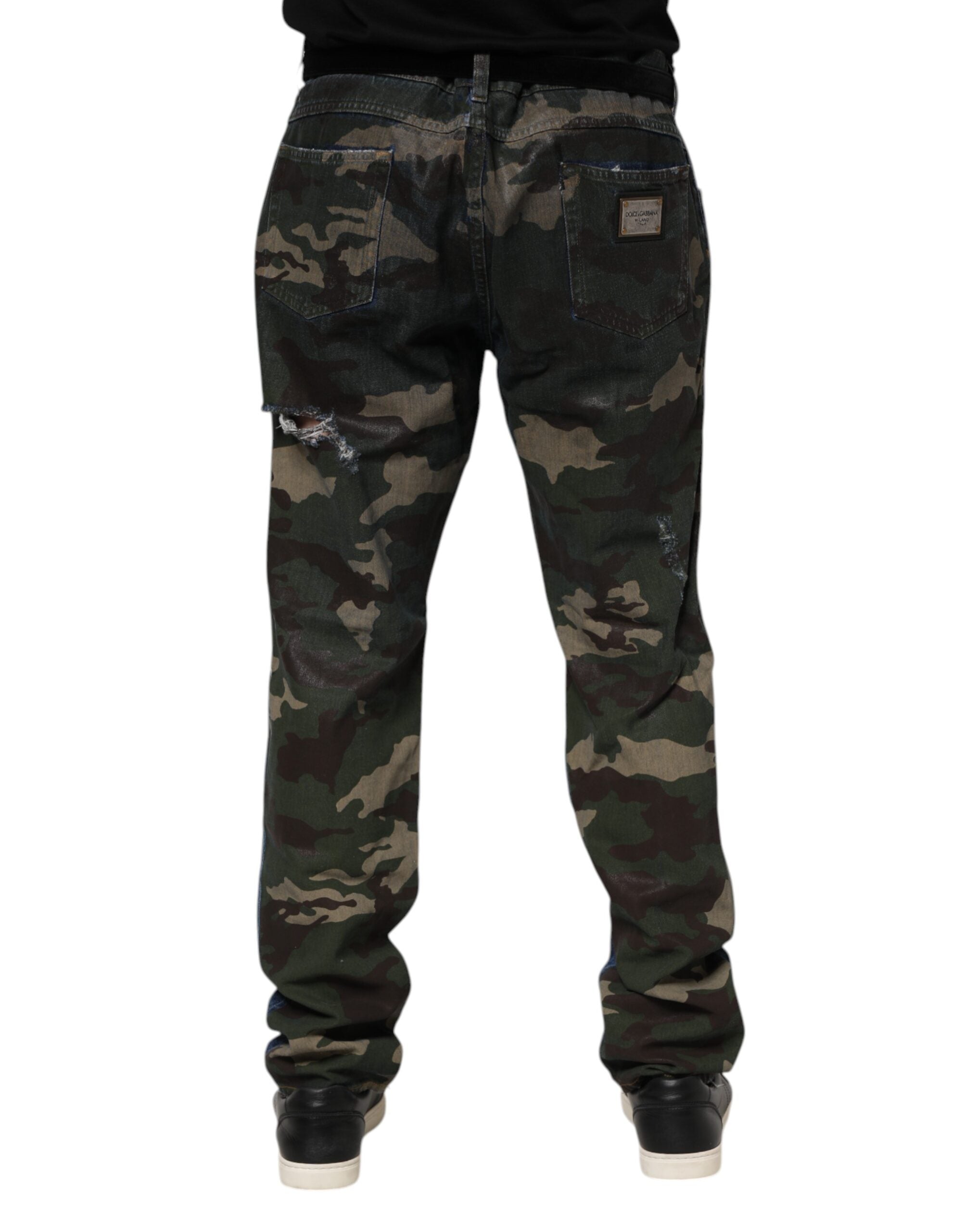 Dolce & Gabbana Blue Cotton Camouflage Denim Men's Jeans (Pre-Owned)