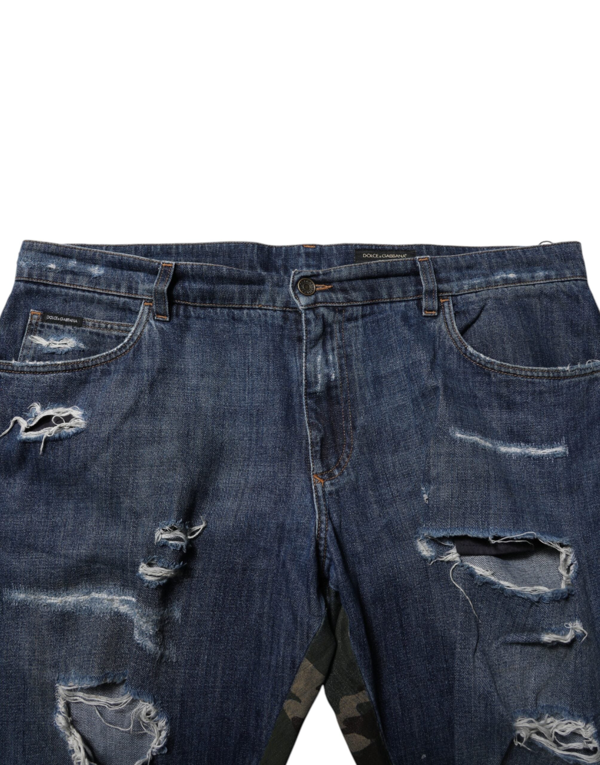 Dolce & Gabbana Blue Cotton Camouflage Denim Men's Jeans (Pre-Owned)