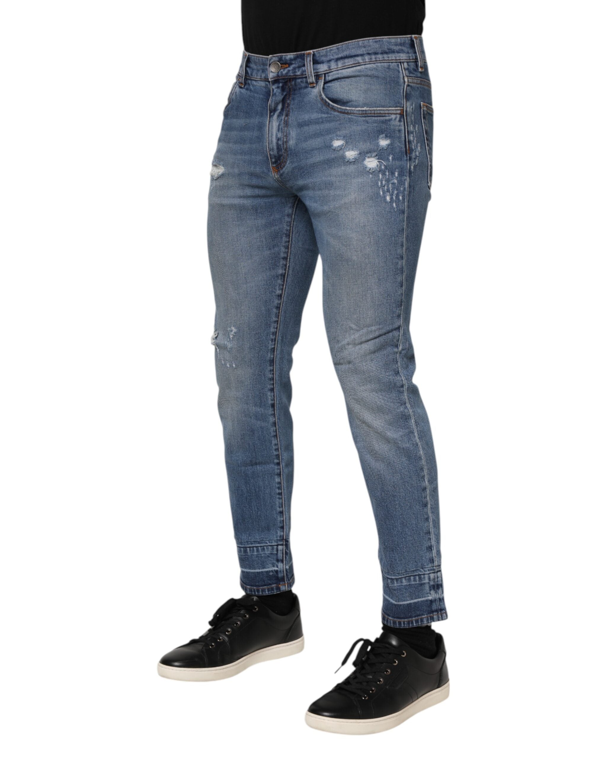 Dolce & Gabbana Blue Cotton Logo Plaque COMFORT Denim Men's Jeans (Pre-Owned)