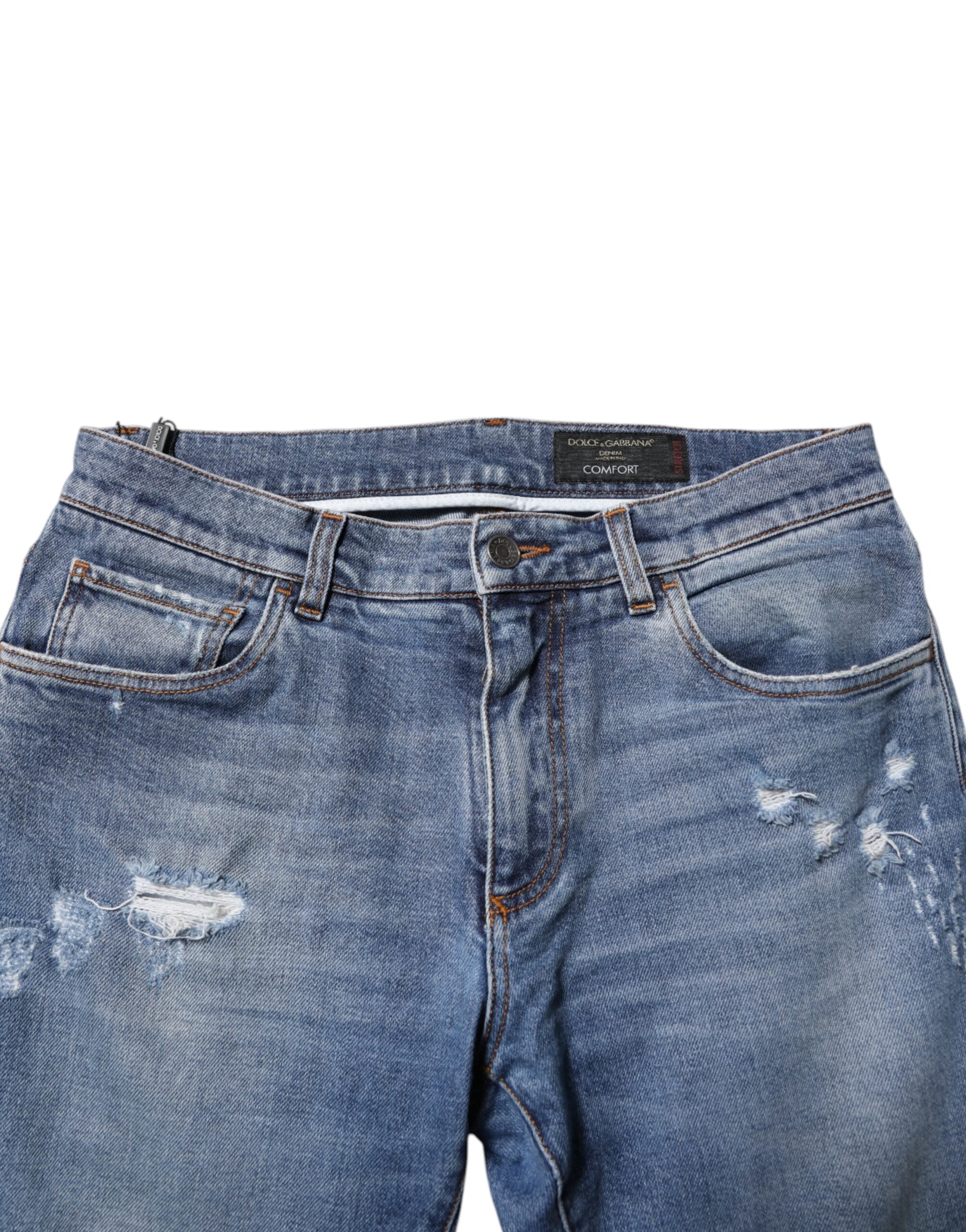 Dolce & Gabbana Blue Cotton Logo Plaque COMFORT Denim Men's Jeans (Pre-Owned)