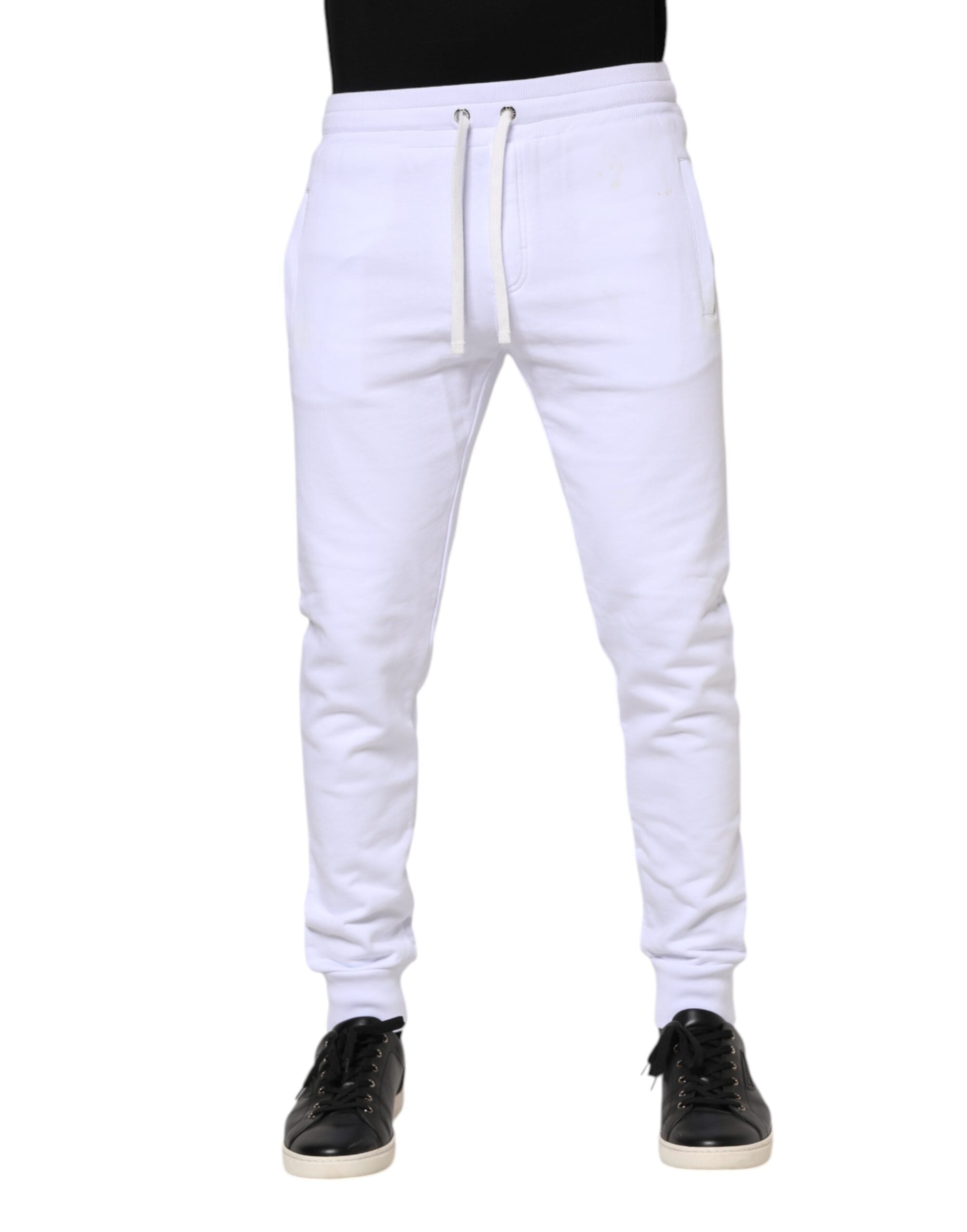 Dolce & Gabbana White Cotton Drawstring Jogger Men's Pants (Pre-Owned)