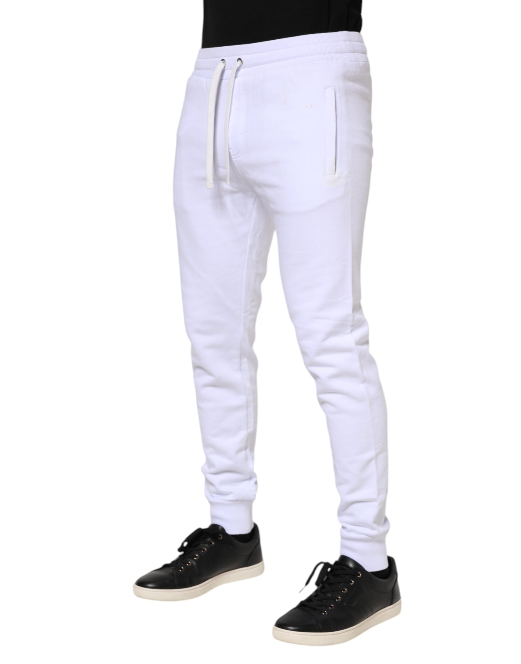 Dolce & Gabbana White Cotton Drawstring Jogger Men's Pants (Pre-Owned)