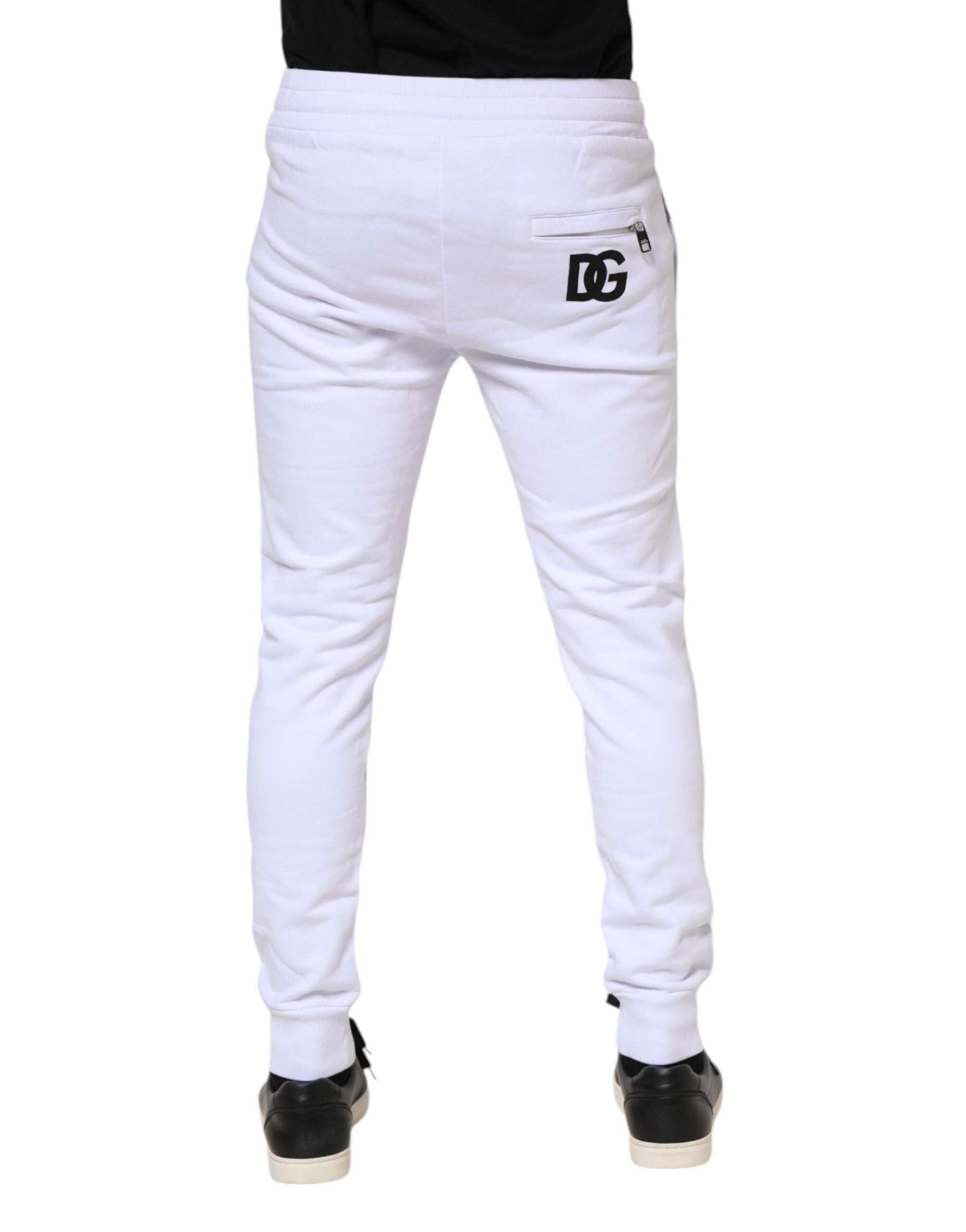 Dolce & Gabbana White Cotton Drawstring Jogger Men's Pants (Pre-Owned)