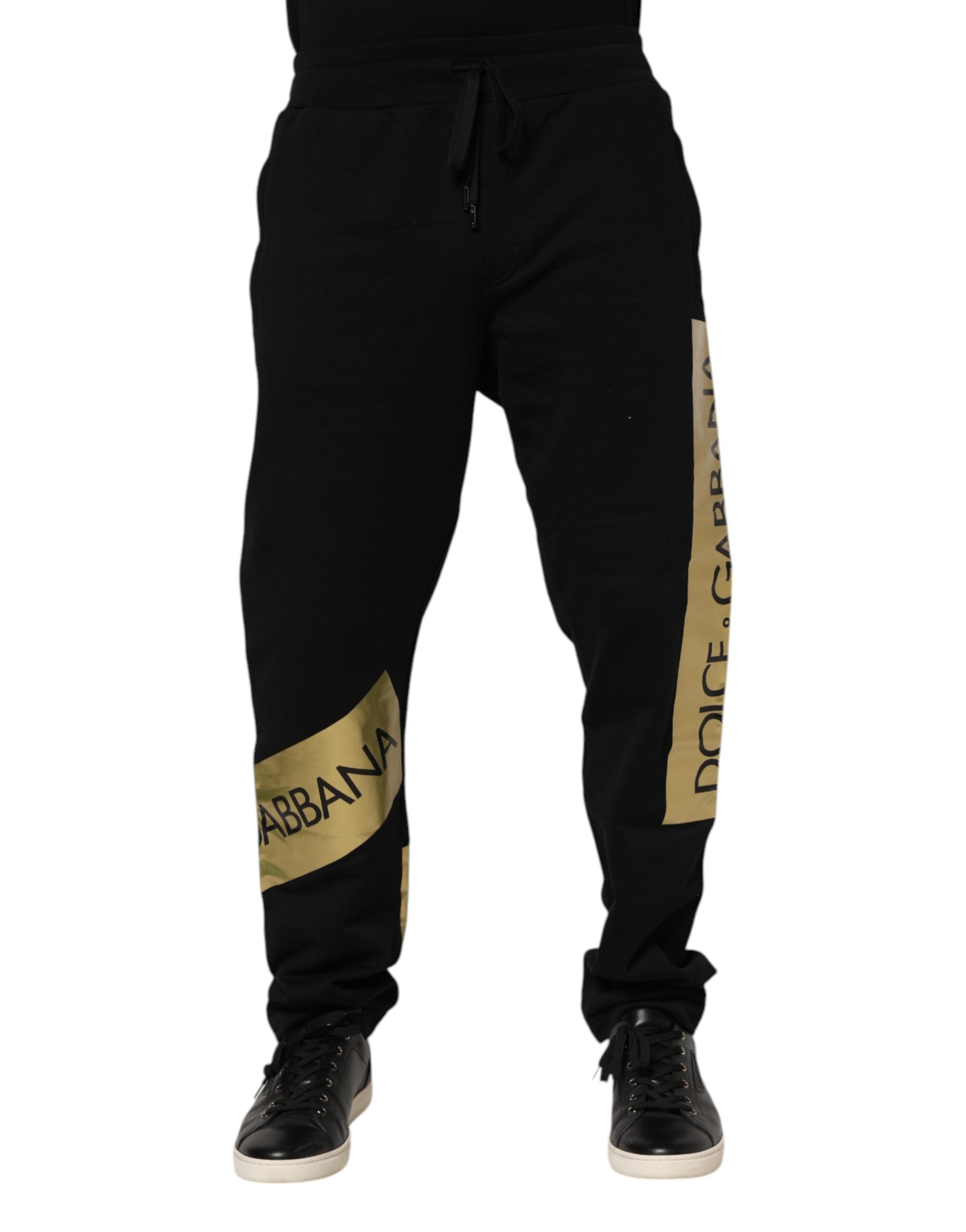 Dolce & Gabbana Black Cotton Logo Tape Men Jogger Men's Pants