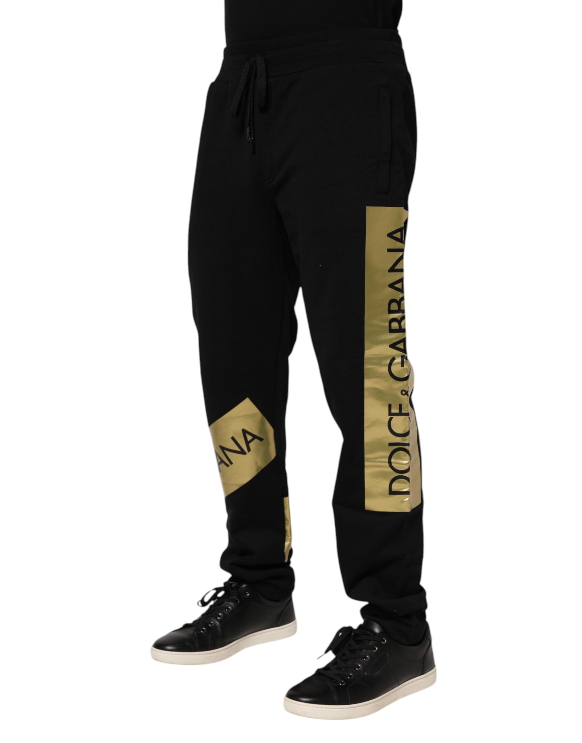 Dolce & Gabbana Black Cotton Logo Tape Men Jogger Men's Pants