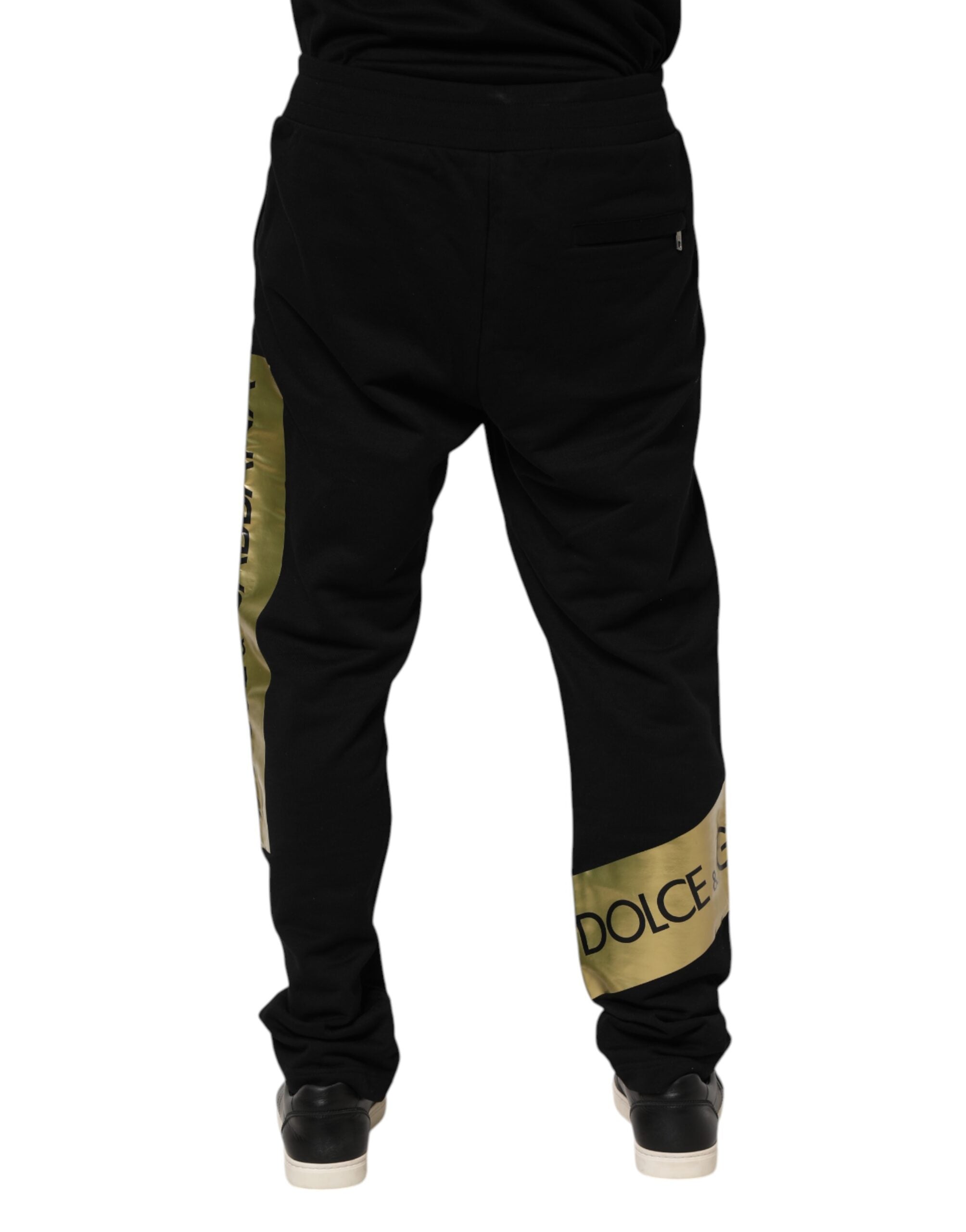 Dolce & Gabbana Black Cotton Logo Tape Men Jogger Men's Pants