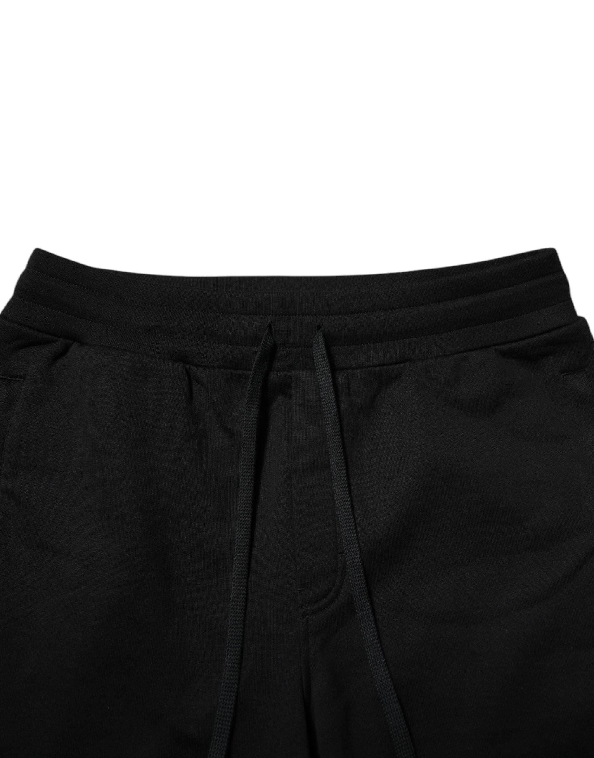 Dolce & Gabbana Black Cotton Logo Tape Men Jogger Men's Pants