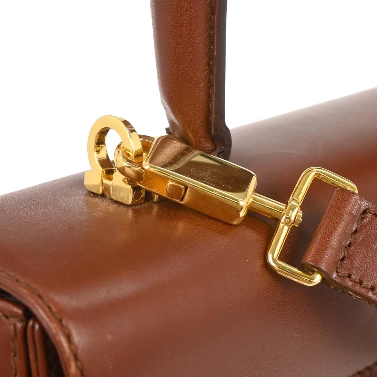 Salvatore Ferragamo Gancini Convertible Top Handle Leather Brown Leather Handbag (Pre-Owned)