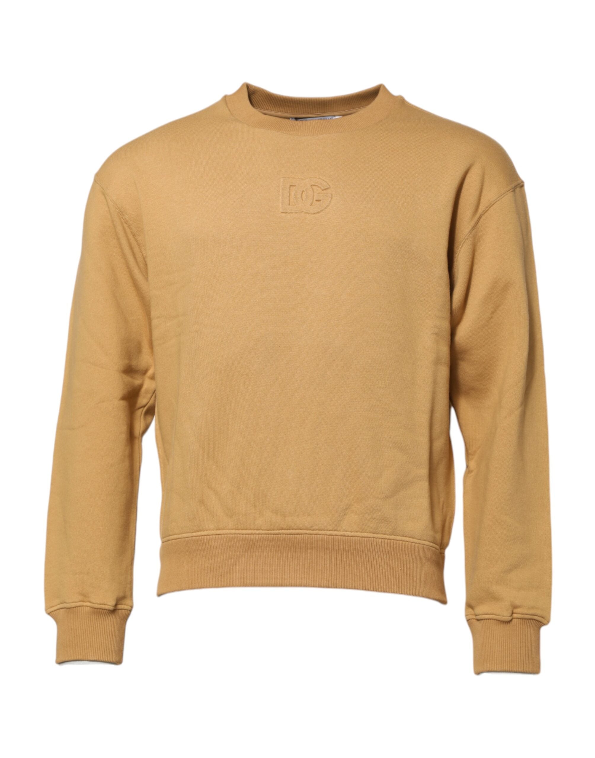 Dolce & Gabbana Mustard Cotton DG Embossed Pullover Men's Sweater
