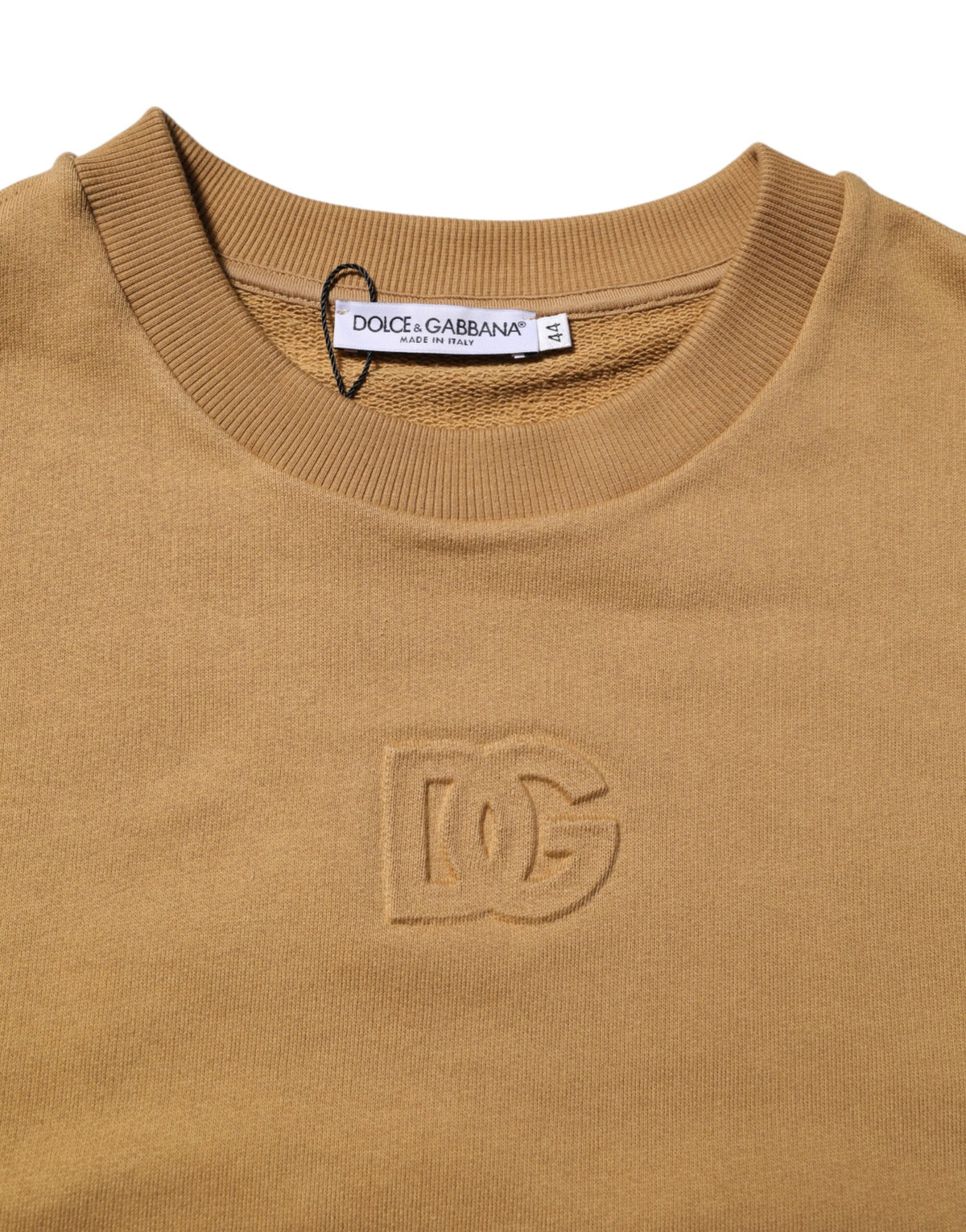 Dolce & Gabbana Mustard Cotton DG Embossed Pullover Men's Sweater