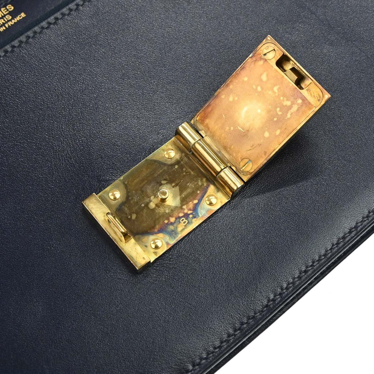 Hermes Jet Clutch Box Calf Navy Leather Clutche & Pouche Bag (Pre-Owned)
