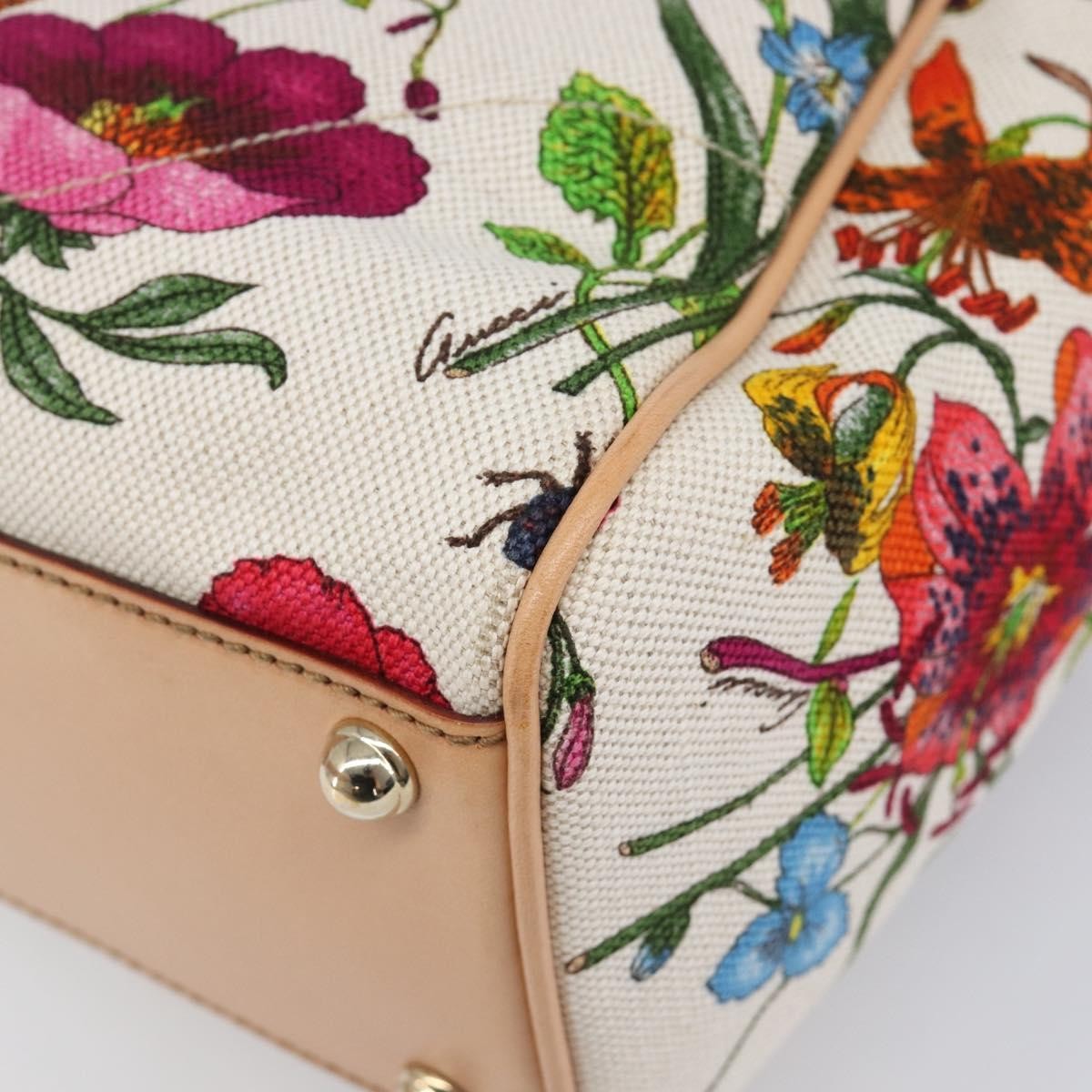 Gucci Joy Bardot Hobo Flora Canvas Multicolour Canvas Handbag (Pre-Owned)
