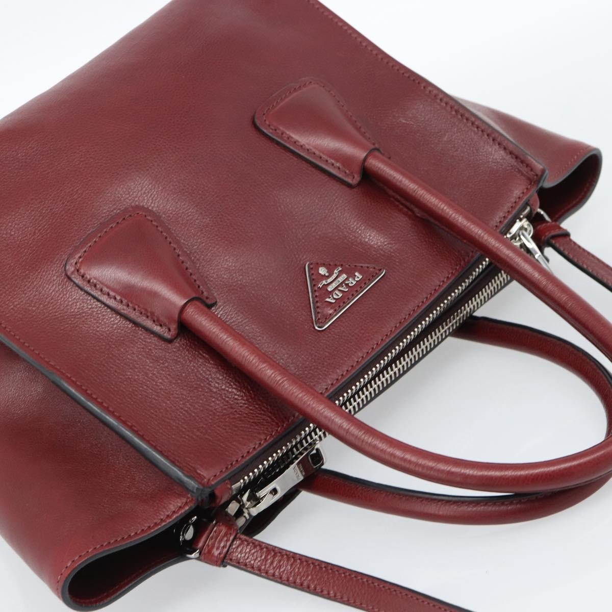 Prada Double Zip Lux Saffiano Leather Red Leather Tote Bag Bag (Pre-Owned)