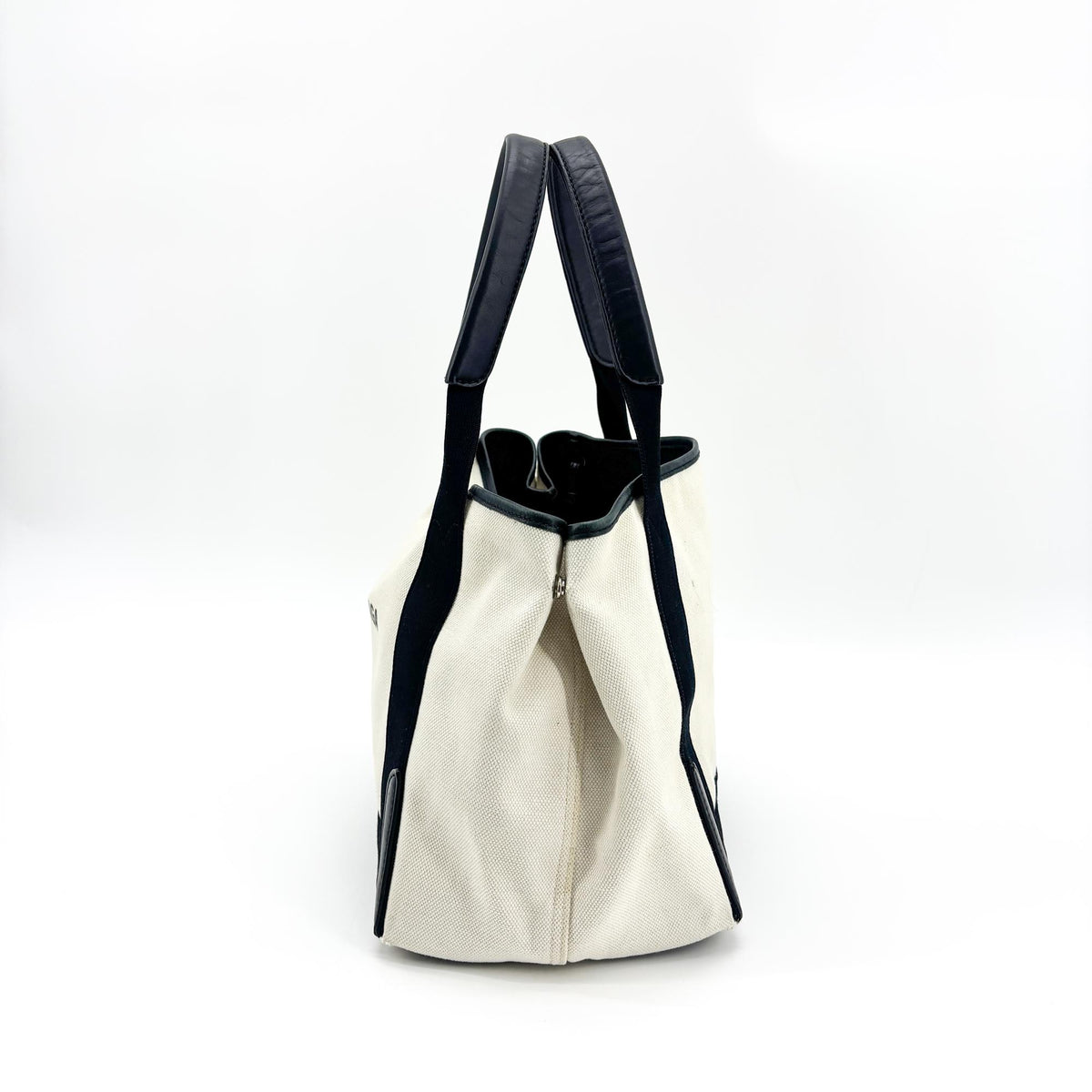 Balenciaga Navy Cabas Canvas With Leather Black Canvas Tote Bag Bag (Pre-Owned)