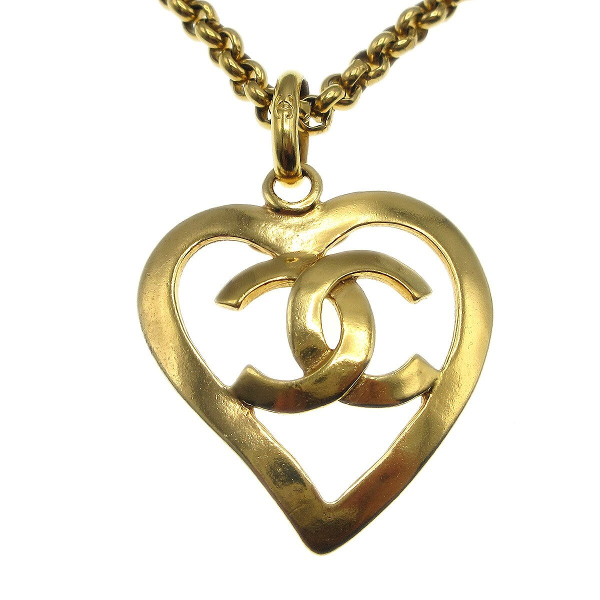 Chanel Cc Heart Pendant Metal Gold Gold_Plated Necklace Jewelry (Pre-Owned)
