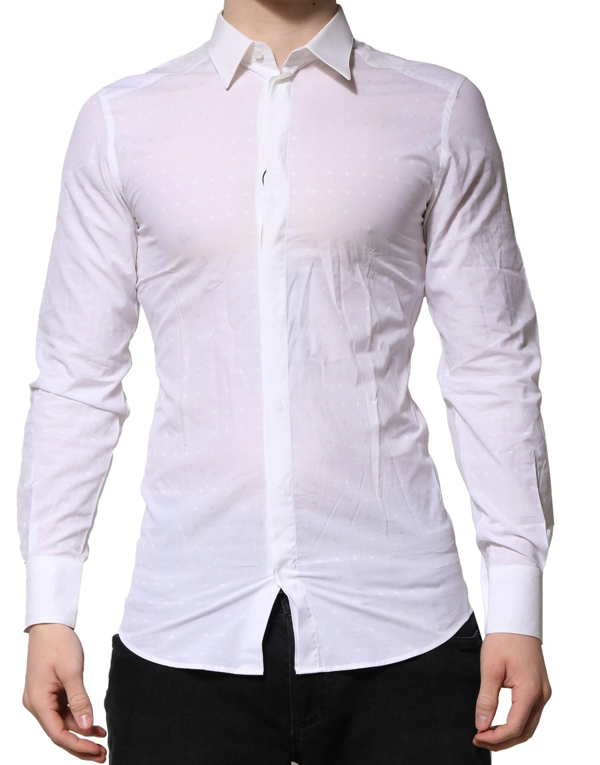 Dolce & Gabbana White Cotton GOLD Dress Formal Men's Shirt (Pre-Owned)