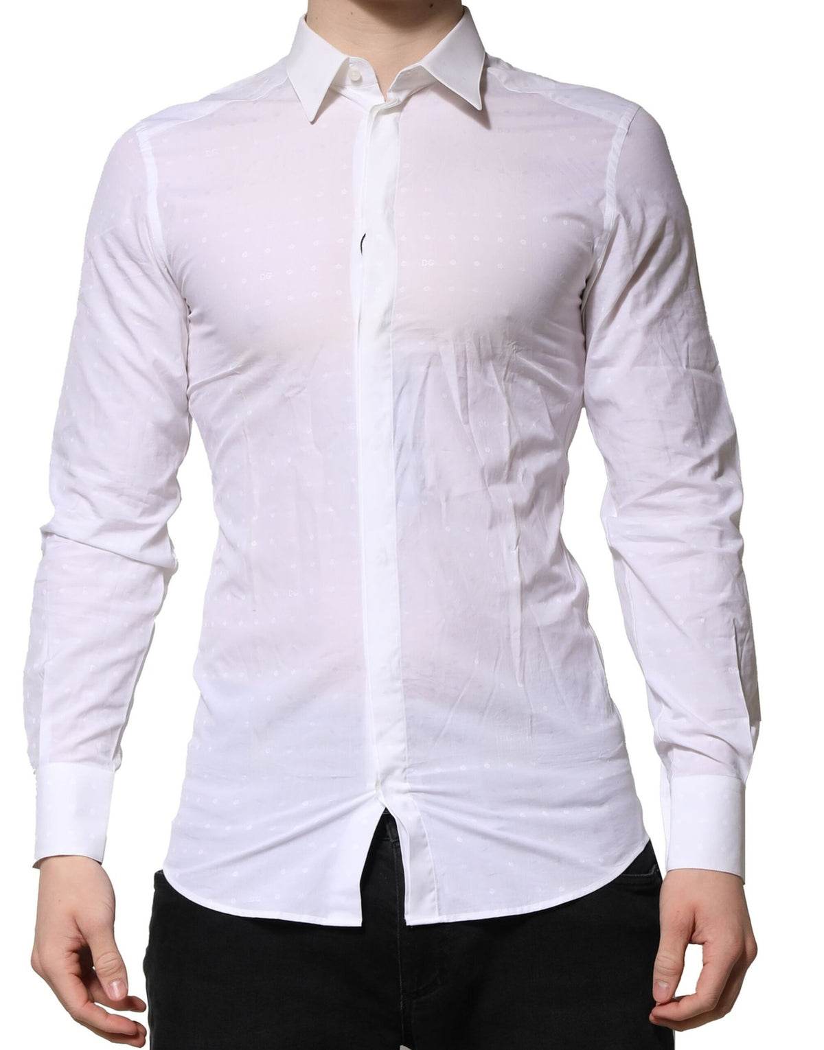 Dolce & Gabbana White Cotton GOLD Dress Formal Men's Shirt (Pre-Owned)