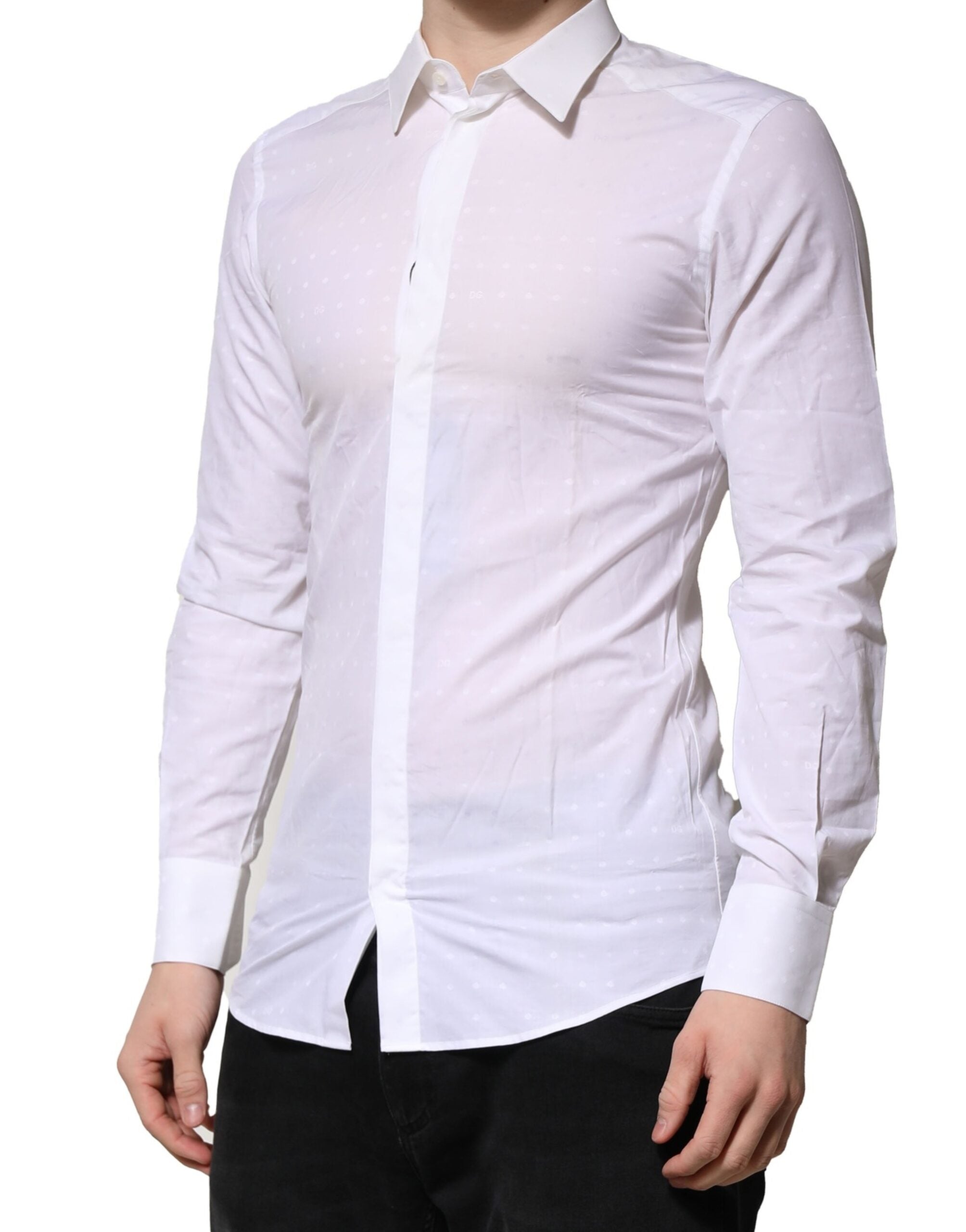 Dolce & Gabbana White Cotton GOLD Dress Formal Men's Shirt (Pre-Owned)
