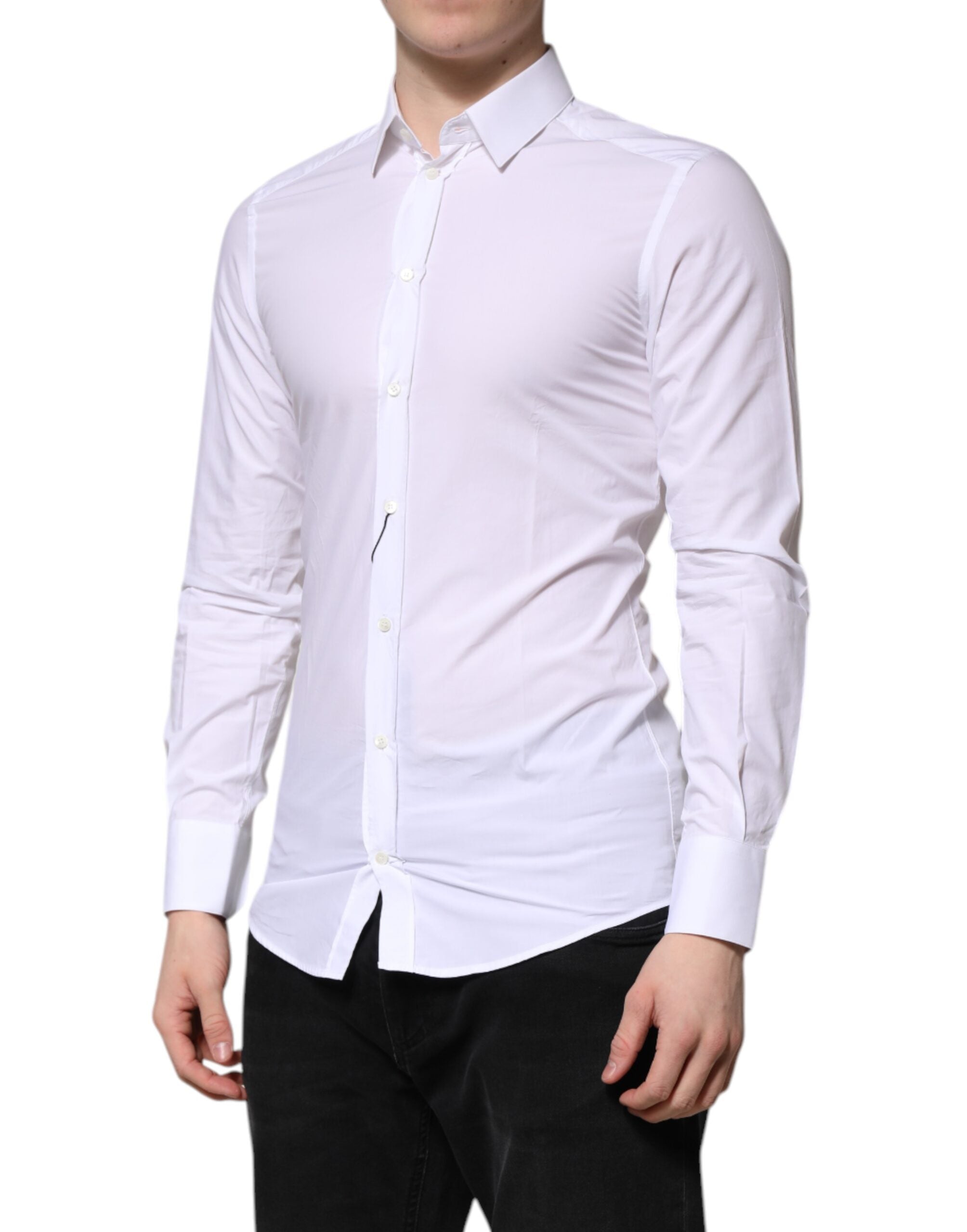 Dolce & Gabbana White Cotton GOLD Long Sleeves Formal Men's Shirt (Pre-Owned)