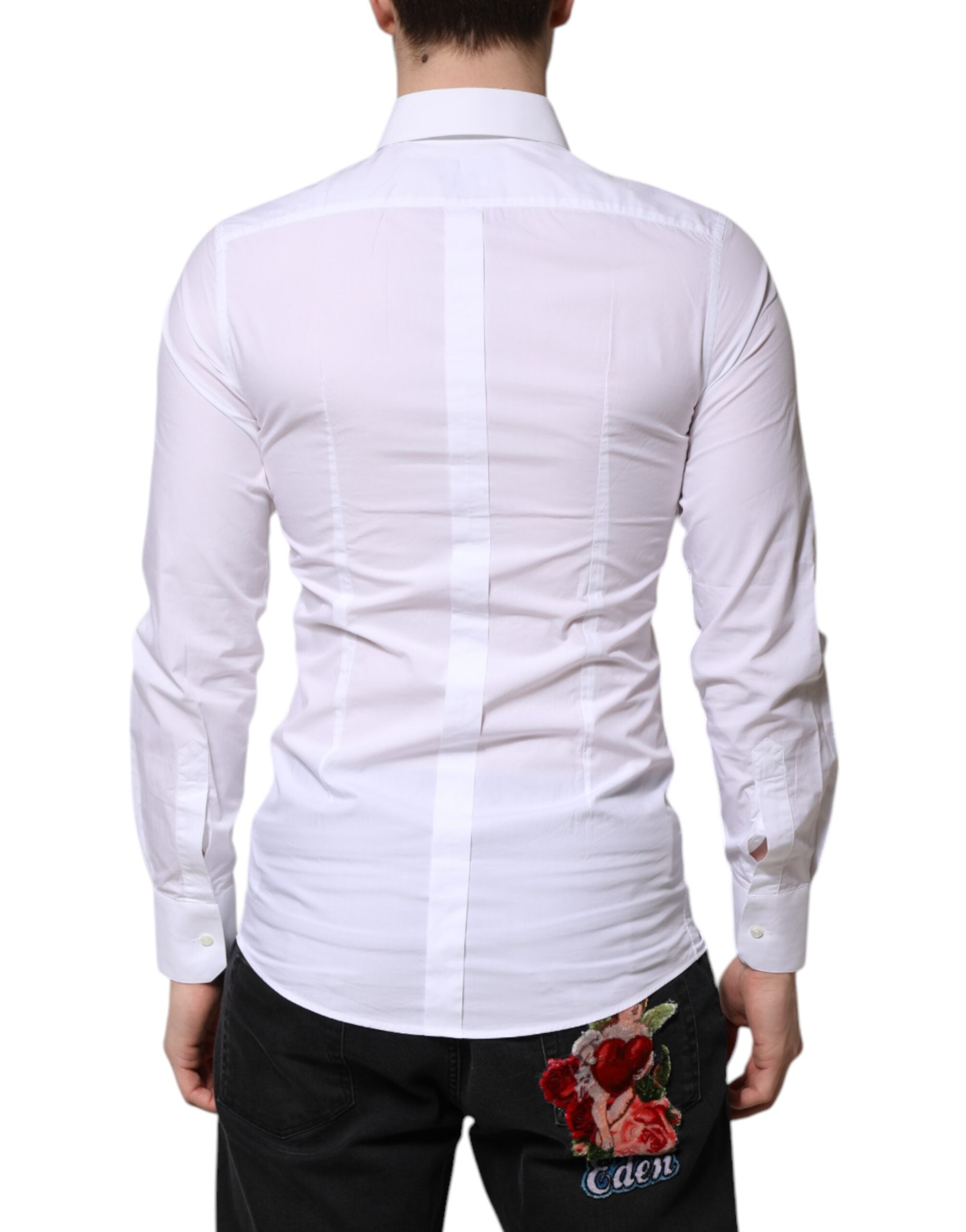 Dolce & Gabbana White Cotton GOLD Long Sleeves Formal Men's Shirt (Pre-Owned)