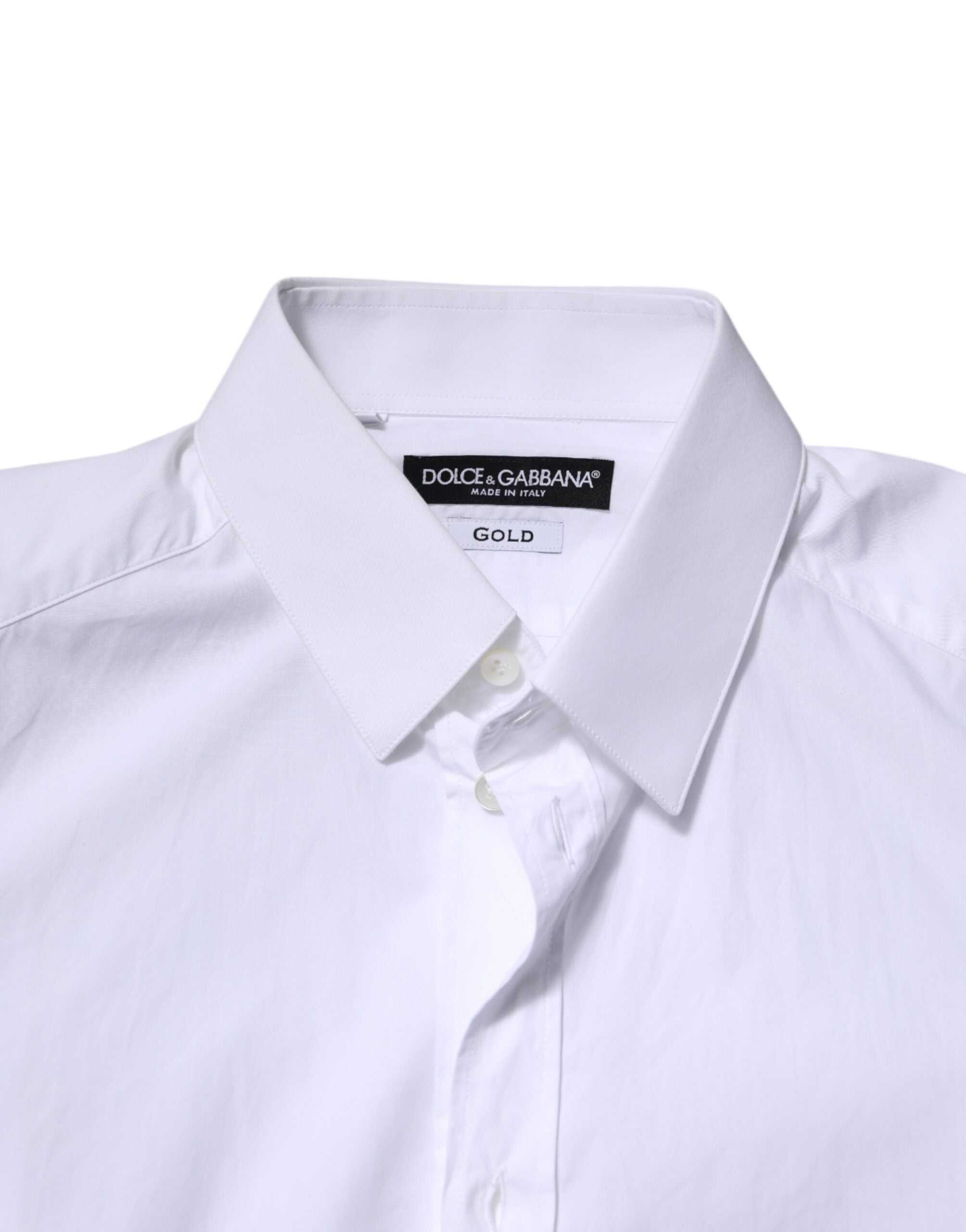 Dolce & Gabbana White Cotton GOLD Long Sleeves Formal Men's Shirt (Pre-Owned)