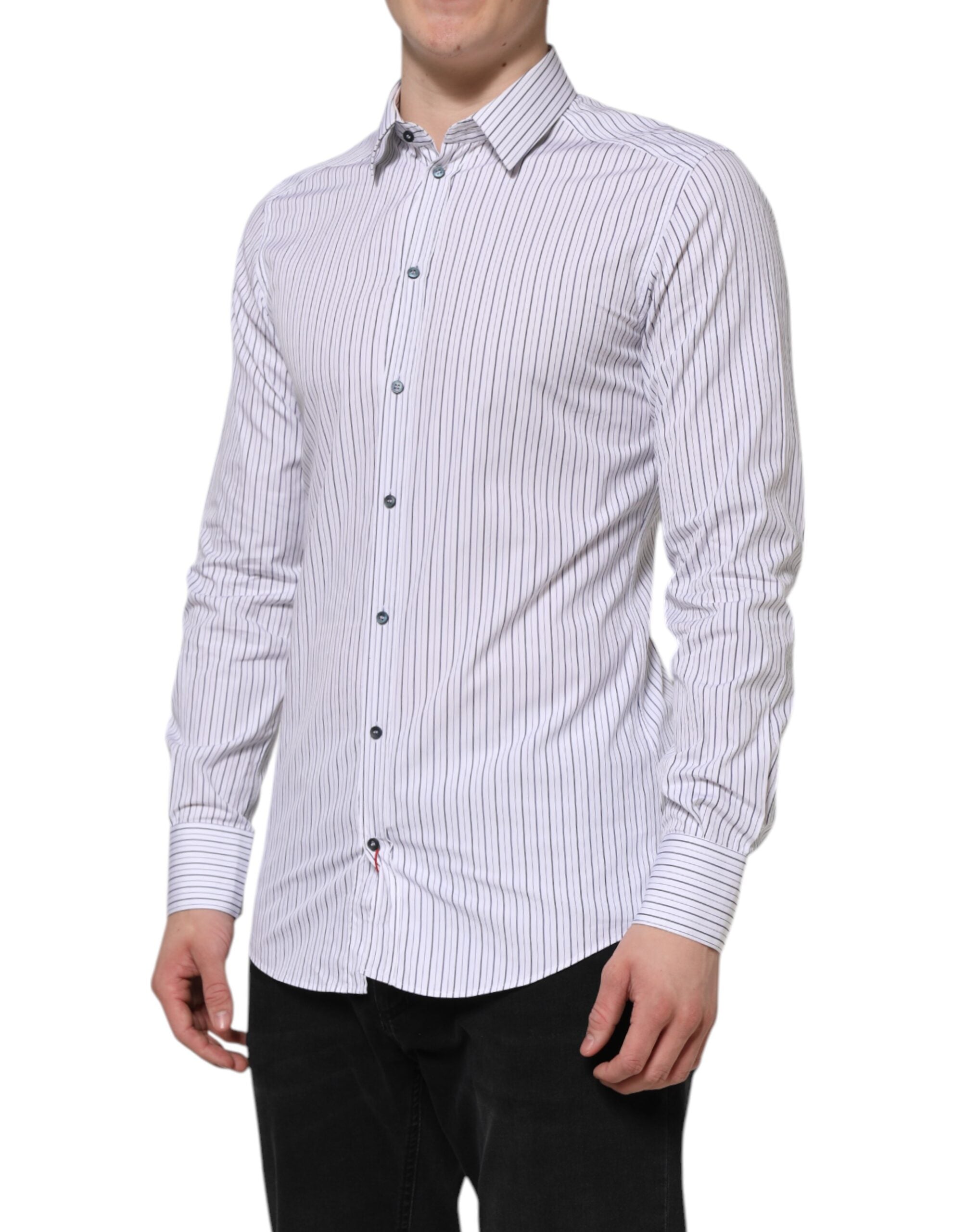 Dolce & Gabbana White Blue Striped Cotton GOLD Formal Men's Shirt