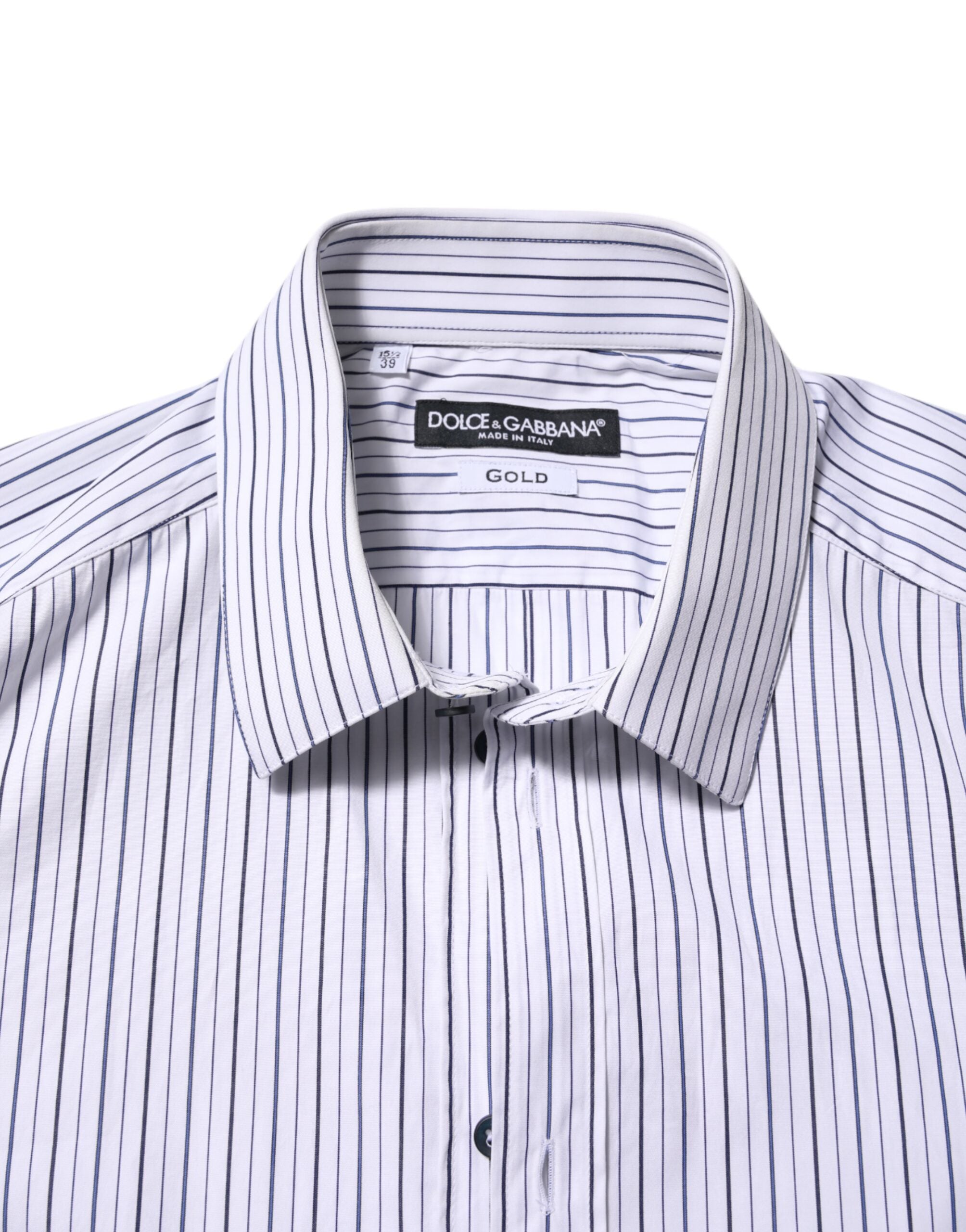 Dolce & Gabbana White Blue Striped Cotton GOLD Formal Men's Shirt