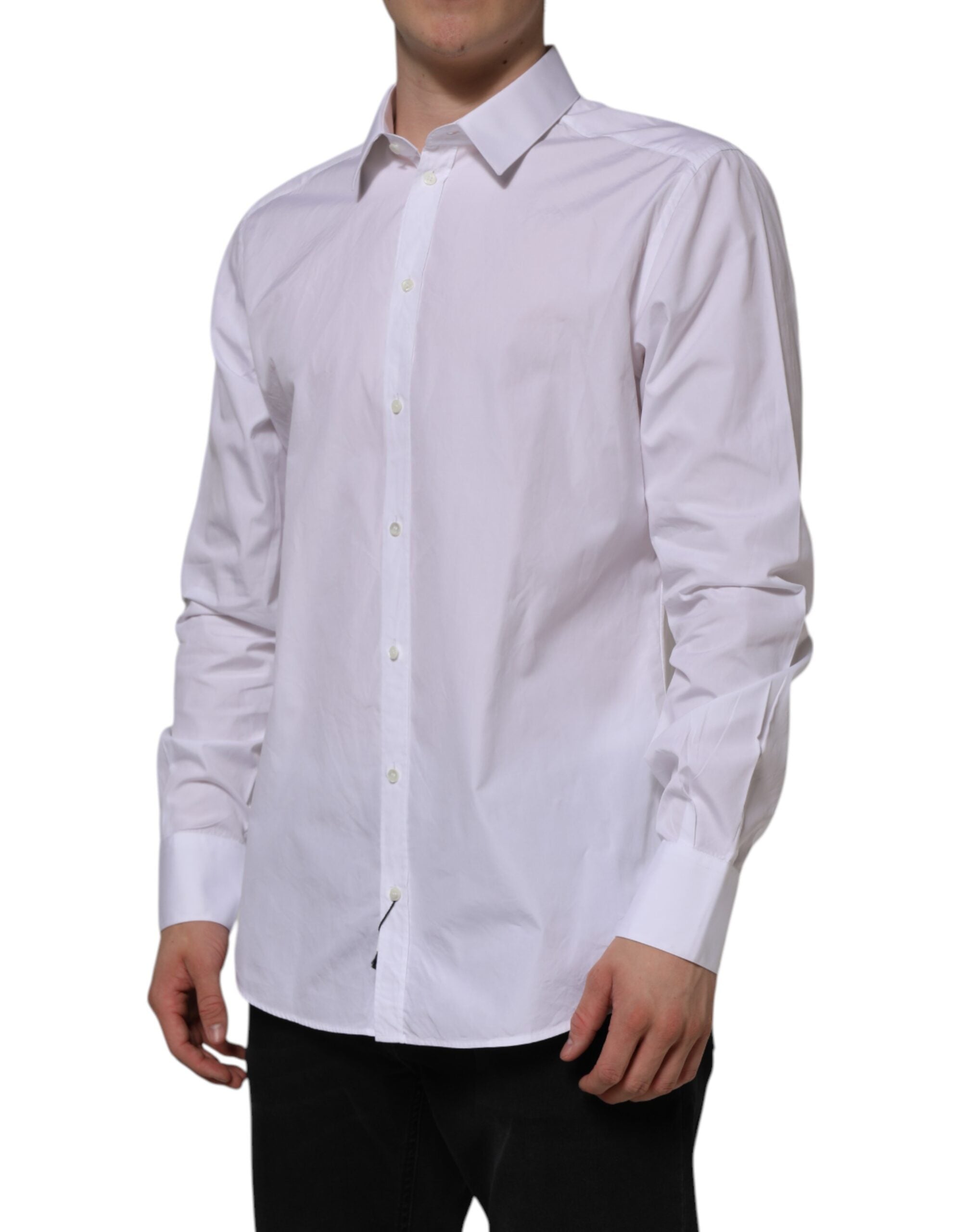 Dolce & Gabbana White Cotton GOLD Long Sleeves Formal Men's Shirt