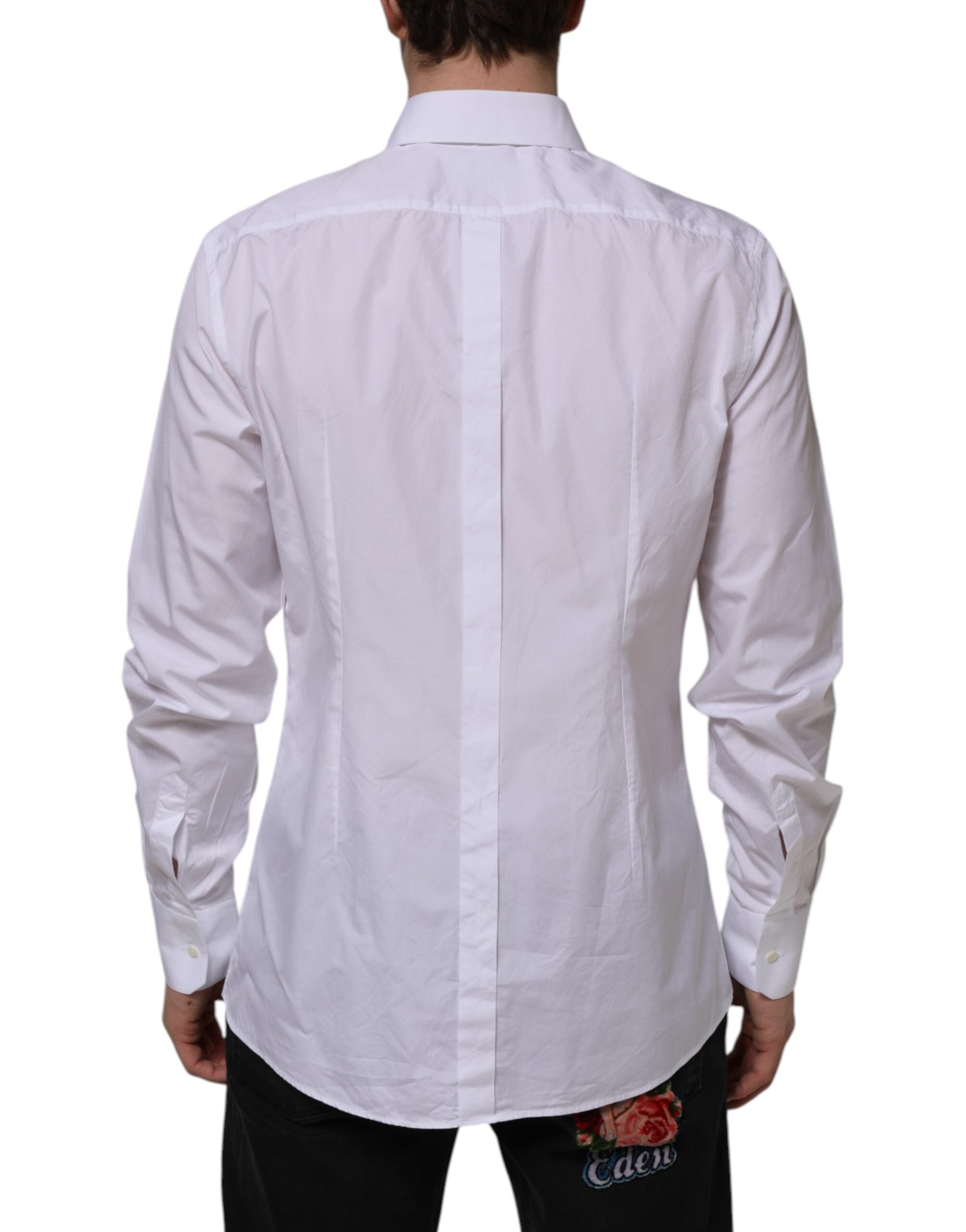 Dolce & Gabbana White Cotton GOLD Long Sleeves Formal Men's Shirt