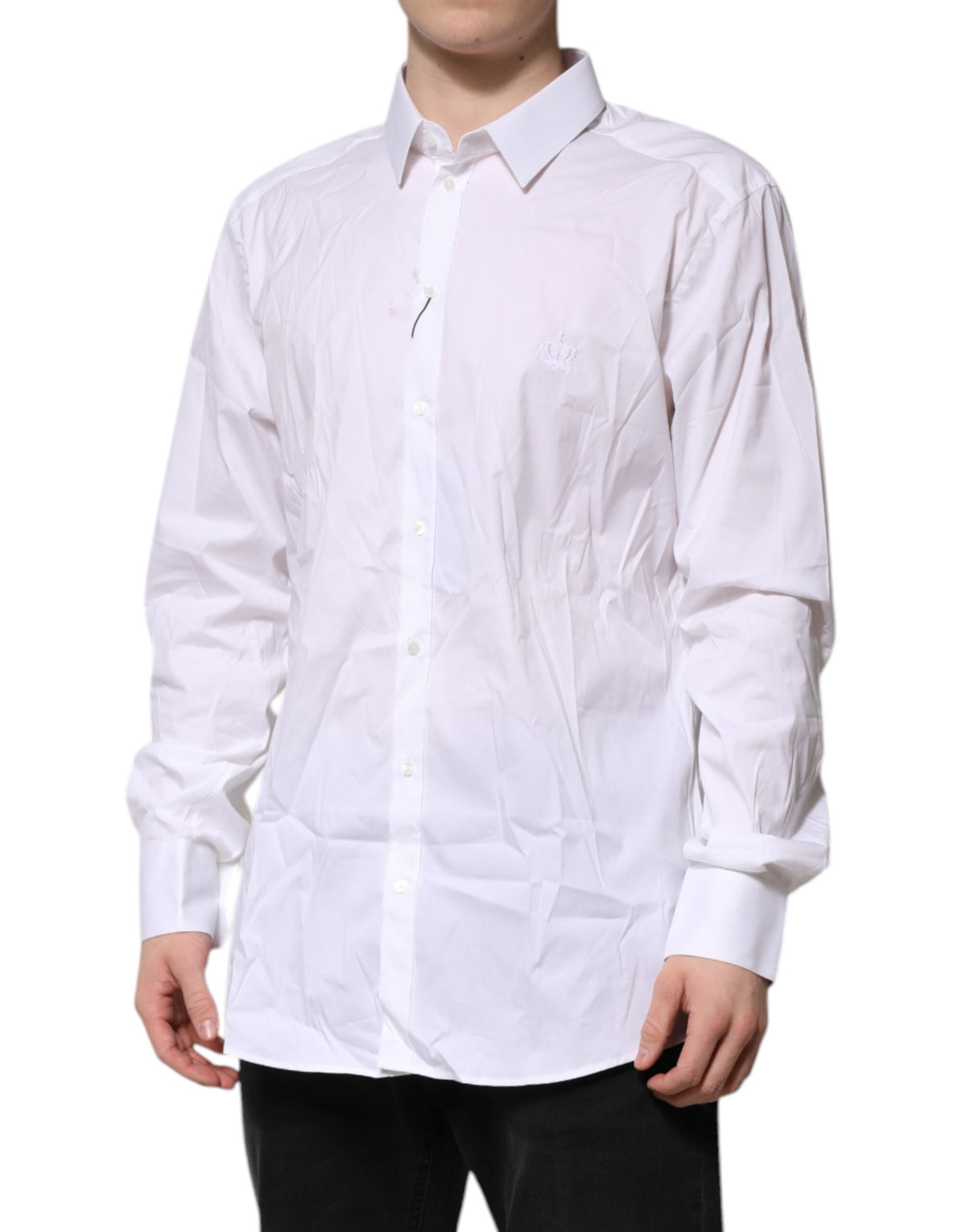 Dolce & Gabbana White Cotton GOLD Long Sleeves Formal Men's Shirt (Pre-Owned)