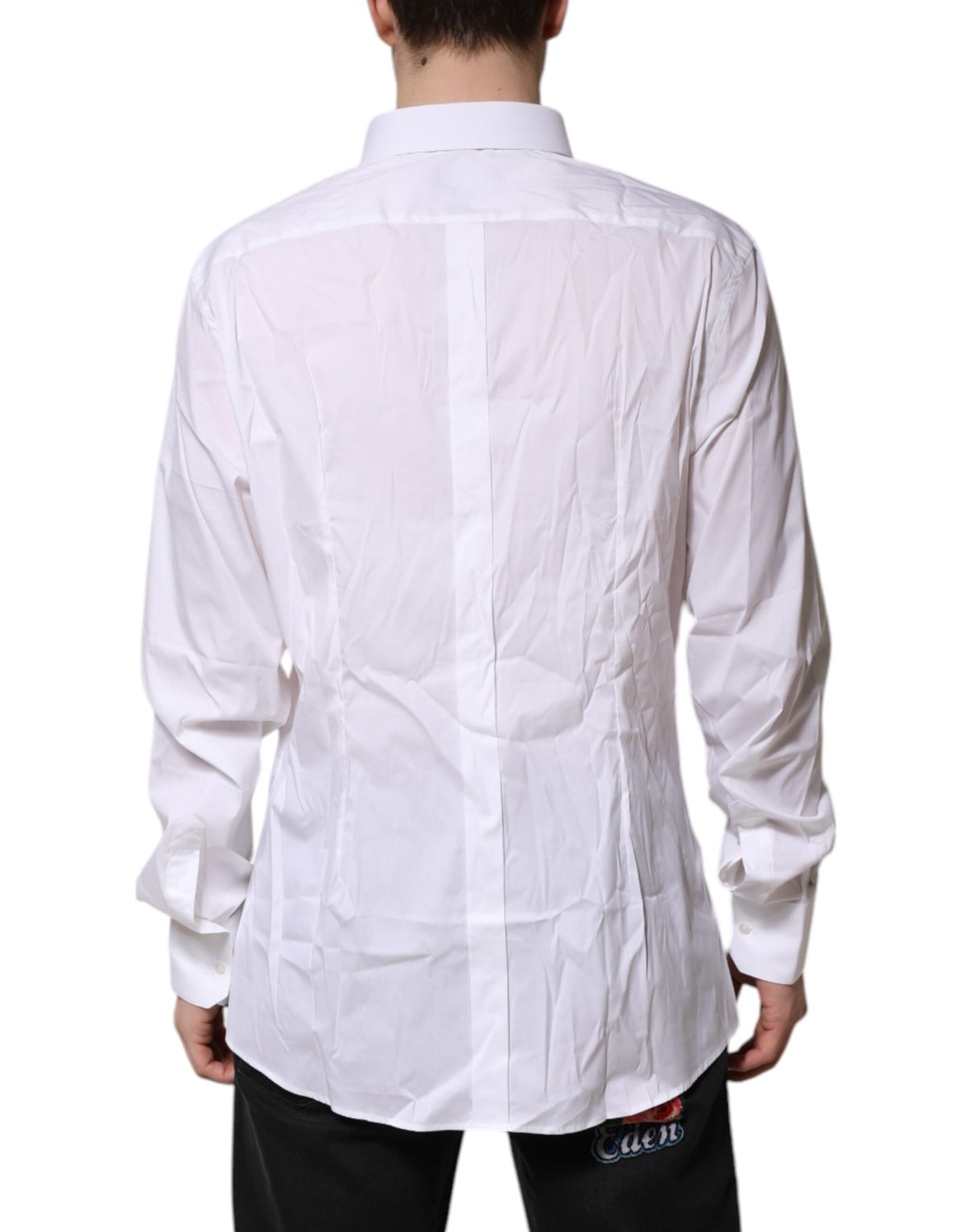 Dolce & Gabbana White Cotton GOLD Long Sleeves Formal Men's Shirt (Pre-Owned)