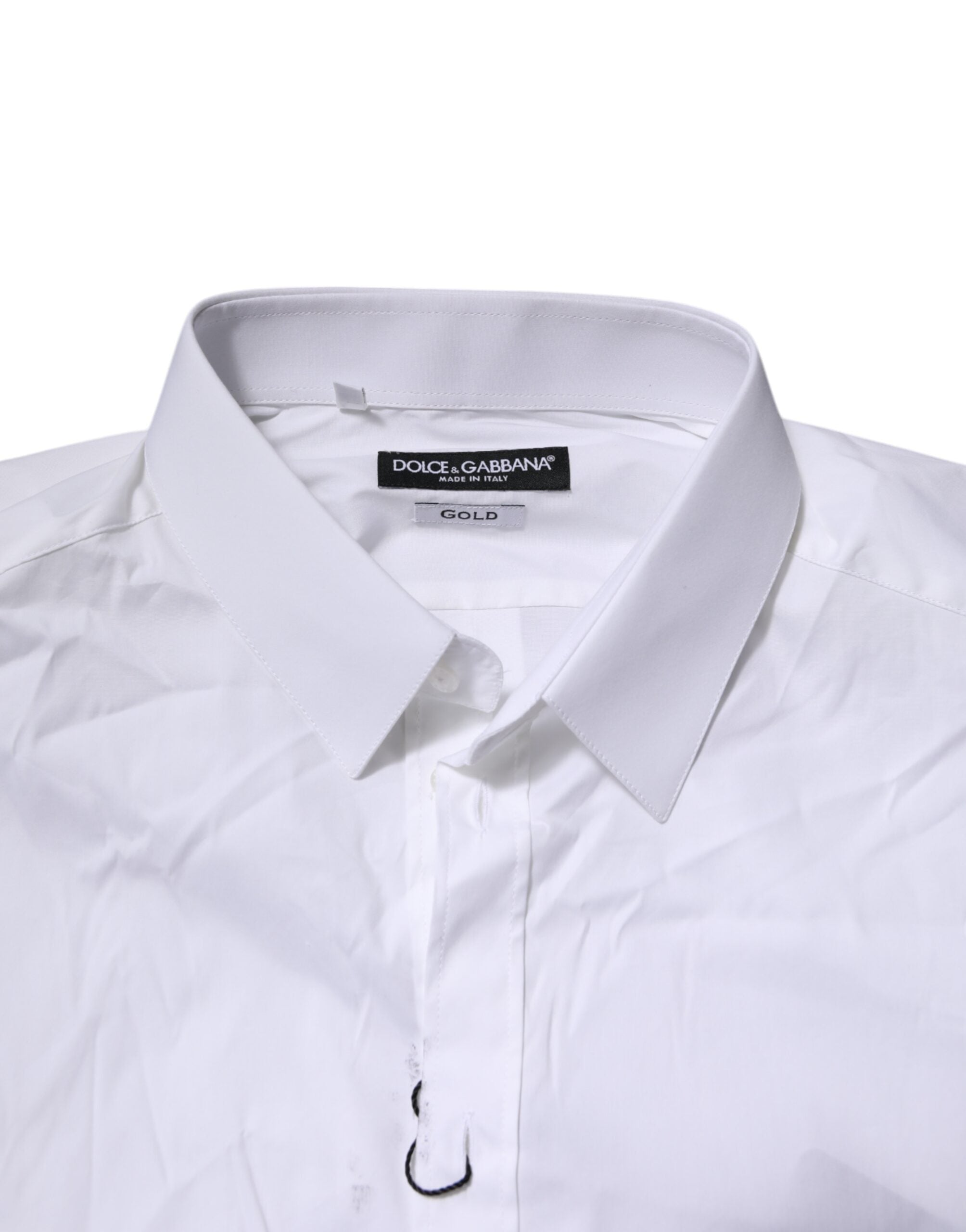 Dolce & Gabbana White Cotton GOLD Long Sleeves Formal Men's Shirt (Pre-Owned)