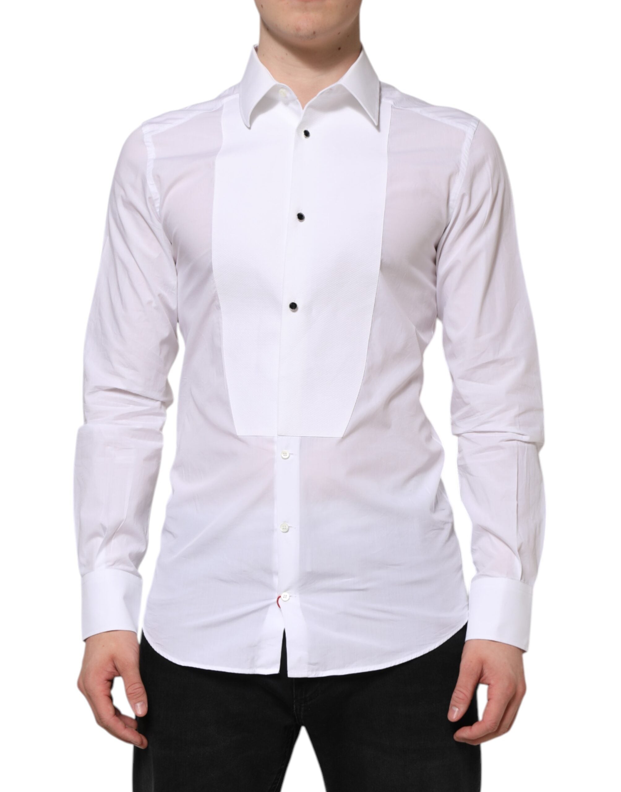 Dolce & Gabbana White Cotton GOLD Bib Poplin Formal Men's Shirt