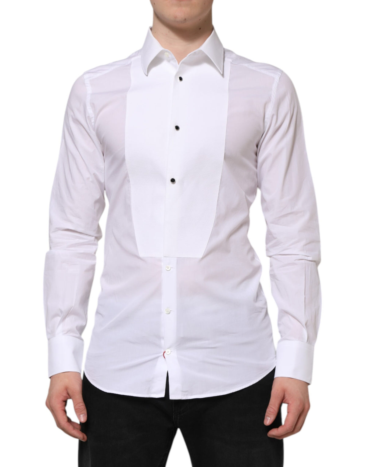 Dolce & Gabbana White Cotton GOLD Bib Poplin Formal Men's Shirt
