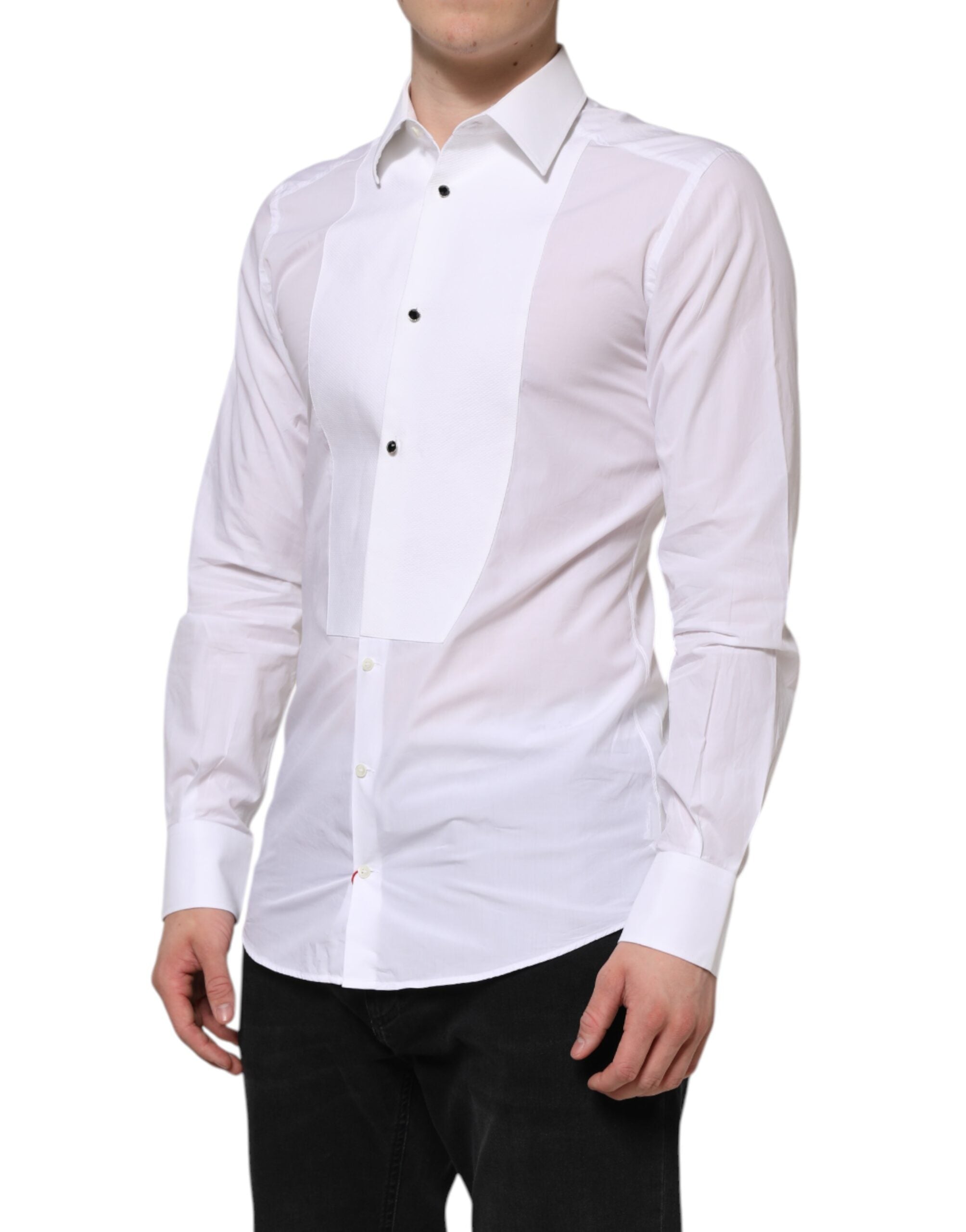 Dolce & Gabbana White Cotton GOLD Bib Poplin Formal Men's Shirt