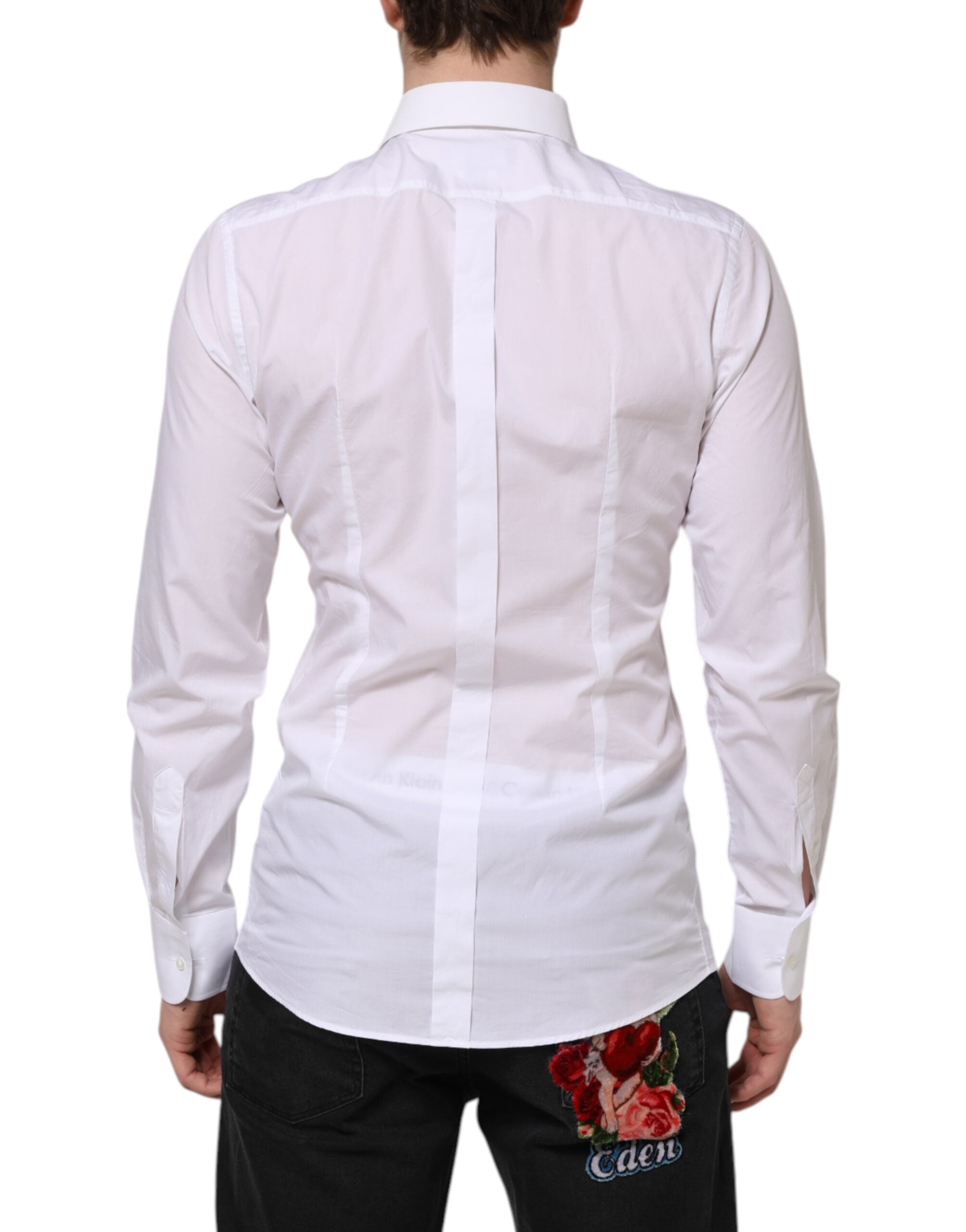 Dolce & Gabbana White Cotton GOLD Bib Poplin Formal Men's Shirt